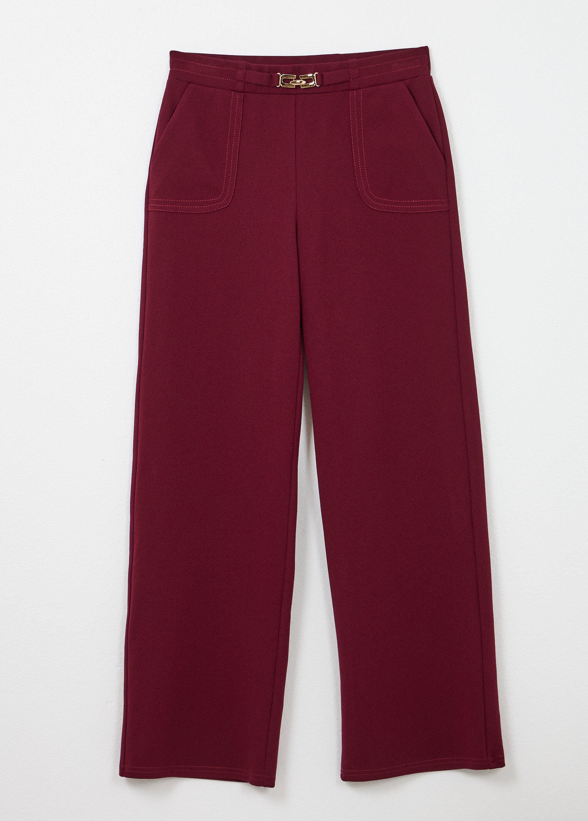 Pantalon droit taille élastiquée ceinture bijou Femme Rouge NOUBIA AP1