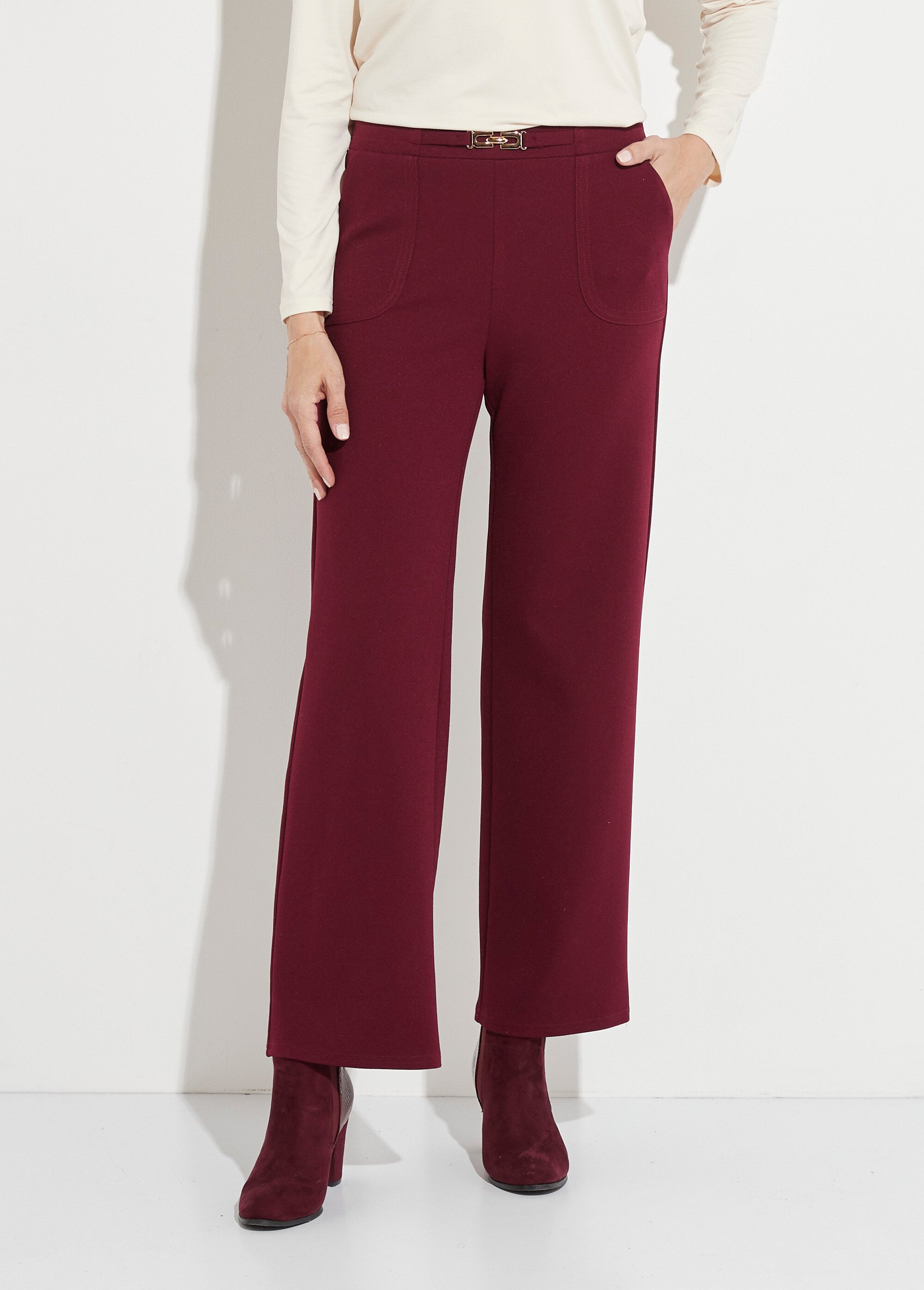Pantalon droit taille élastiquée ceinture bijou Femme Rouge NOUBIA FA1