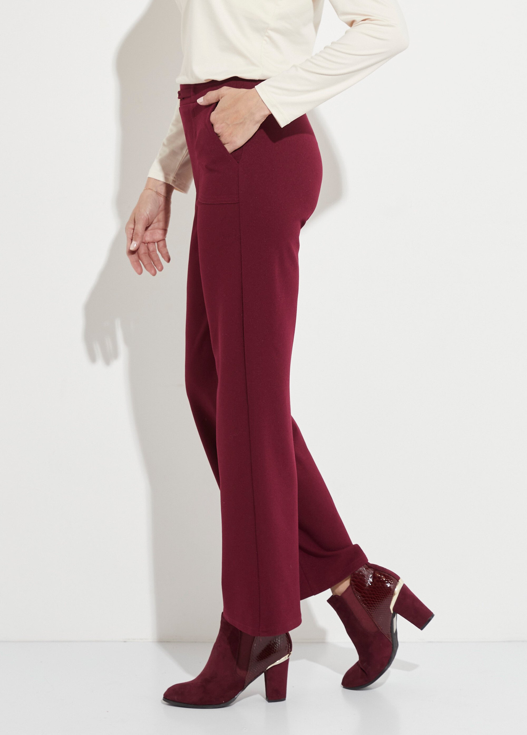Pantalon droit taille élastiquée ceinture bijou Femme Rouge NOUBIA GA1