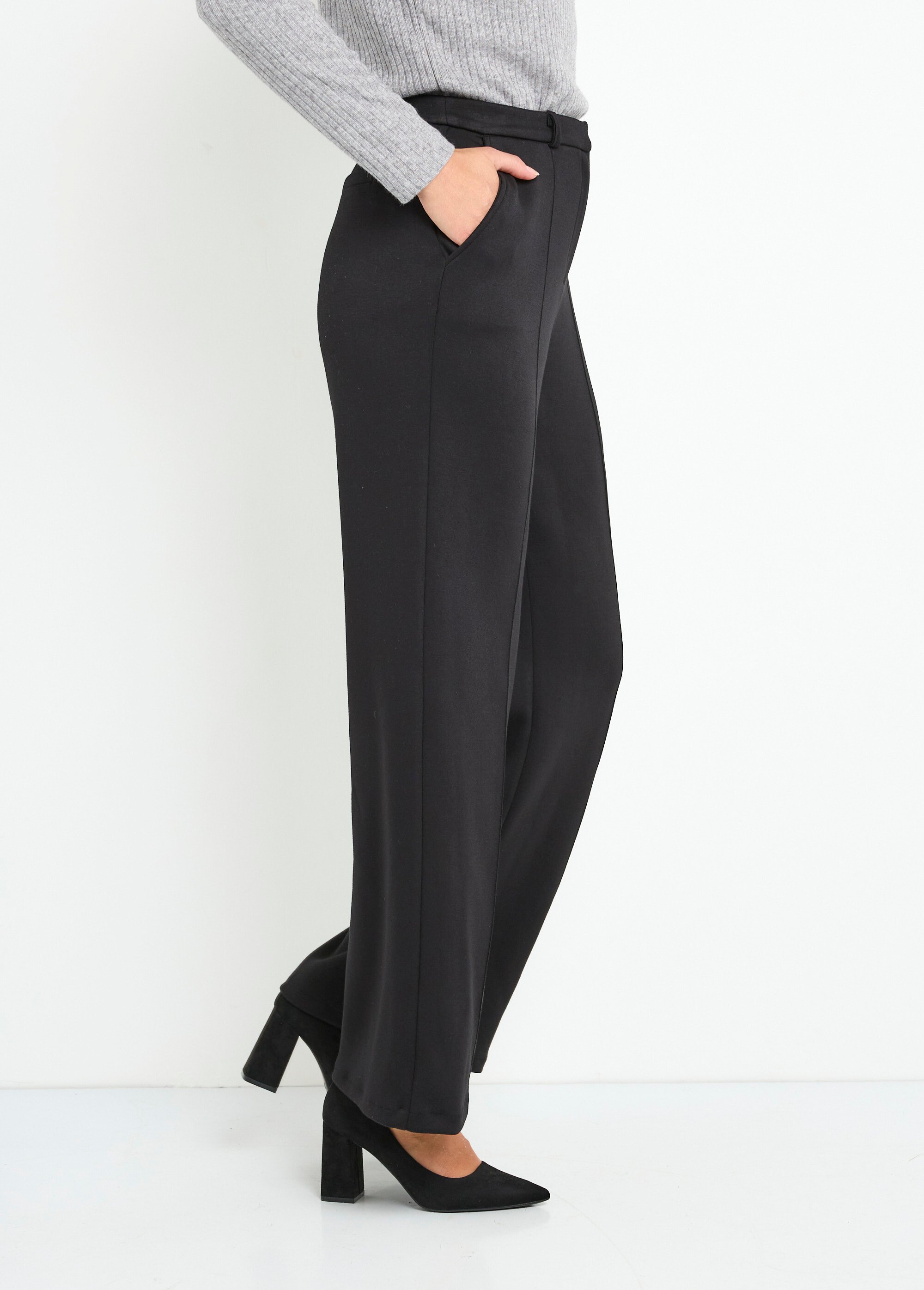 Pantalon structuré de ville maille milano unie Femme Noir NOCTURNE DR1