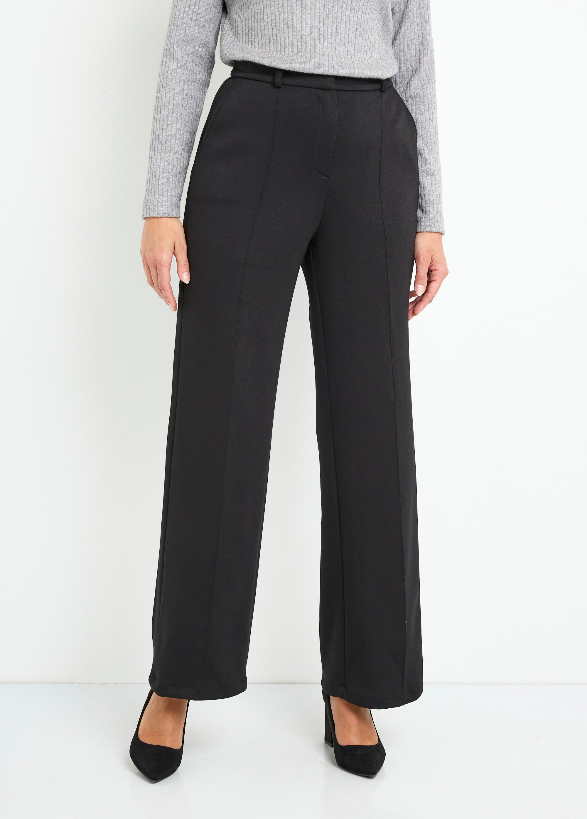 Pantalon structuré de ville maille milano unie Femme Noir NOCTURNE FA1