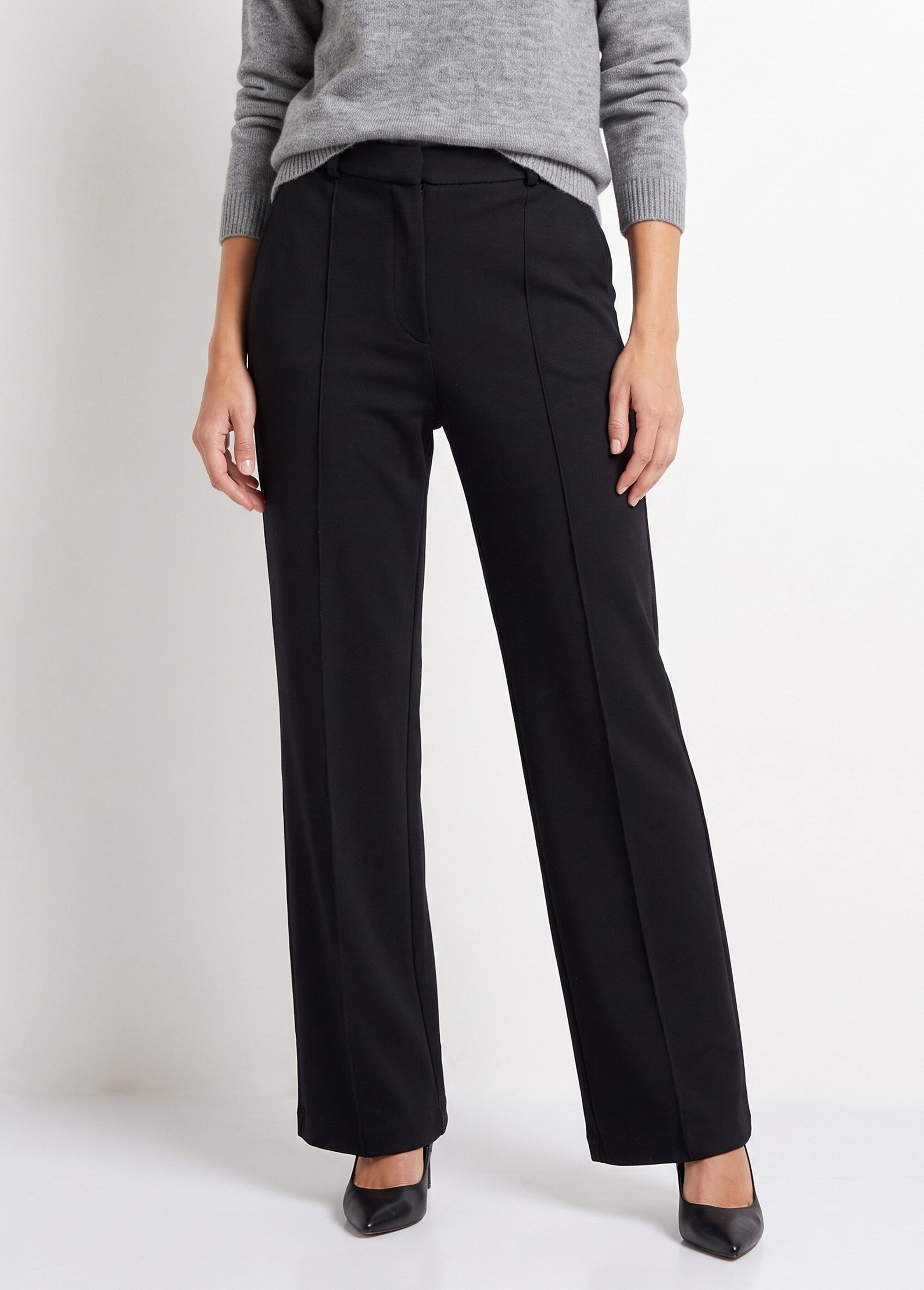 Pantalon structuré de ville maille milano unie Femme Noir NOCTURNE FA1