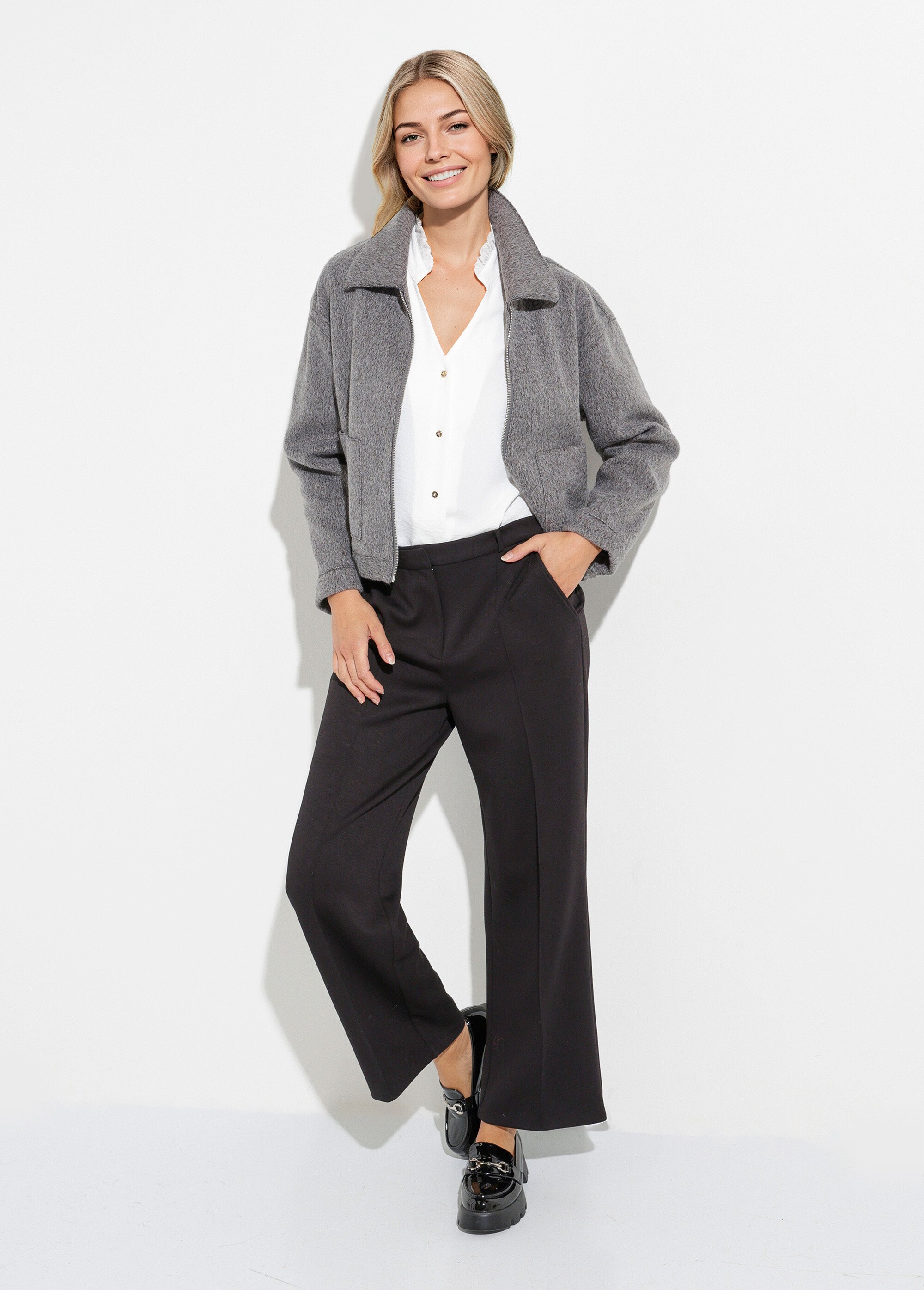 Pantalon structuré de ville maille milano unie Femme Noir NOCTURNE MV1