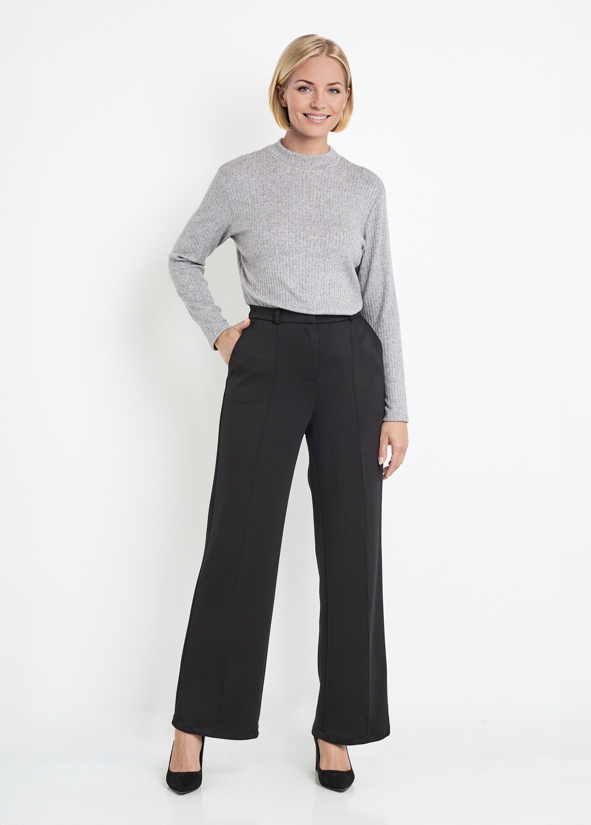 Pantalon structuré de ville maille milano unie Femme Noir NOCTURNE SF1