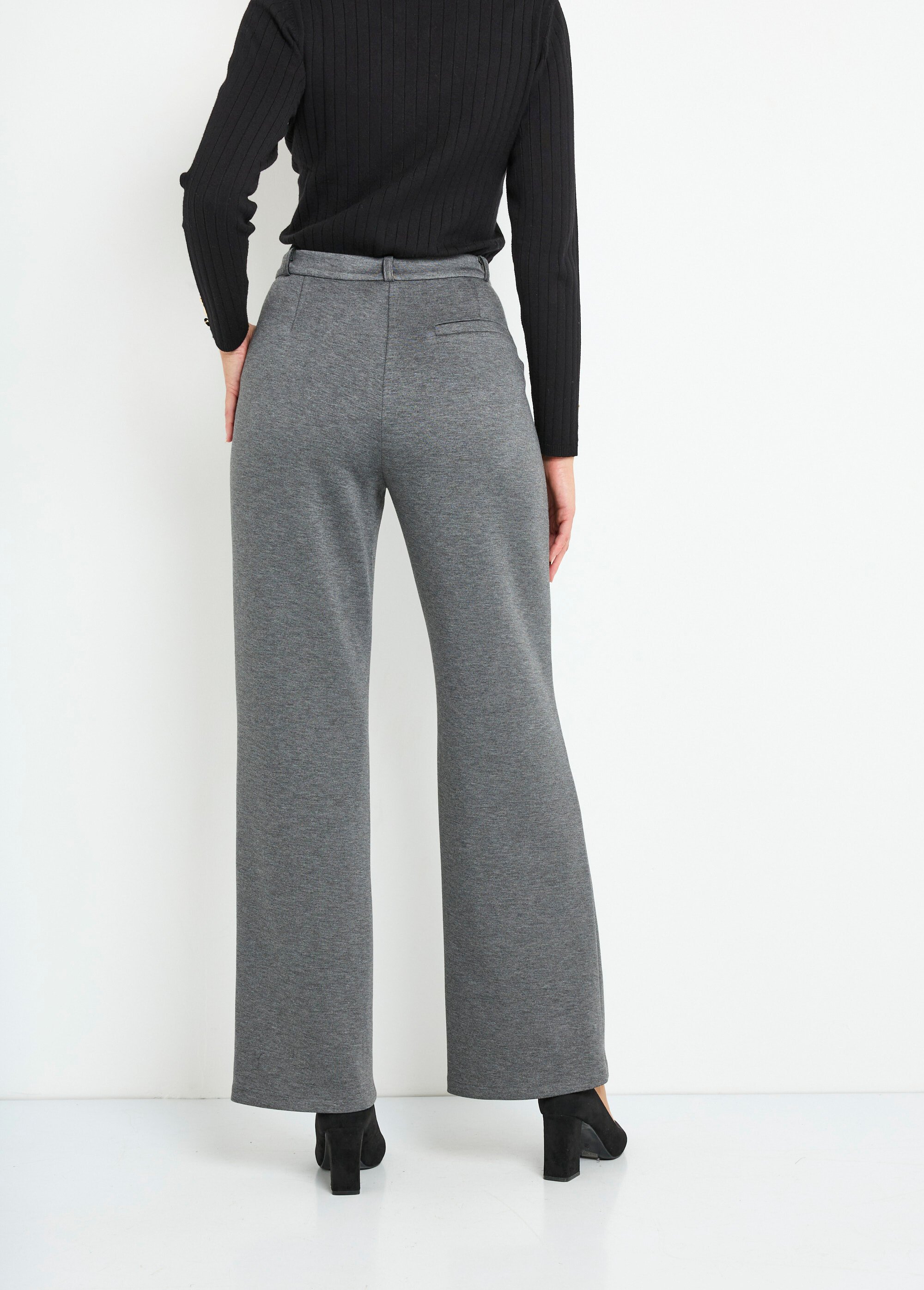 Pantalon structuré de ville maille milano unie Femme GRIS ANTHRACITE NOCTURNE DO1