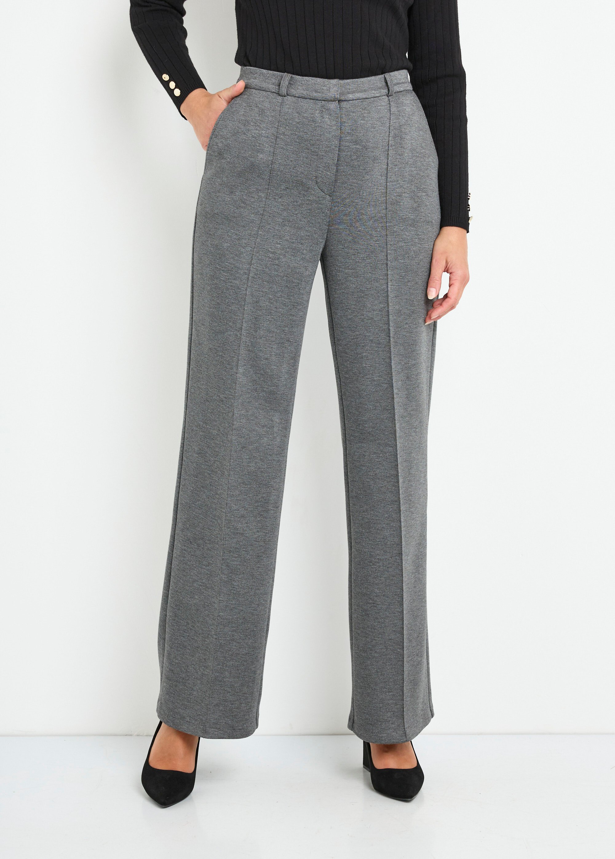 Pantalon structuré de ville maille milano unie Femme GRIS ANTHRACITE NOCTURNE FA1