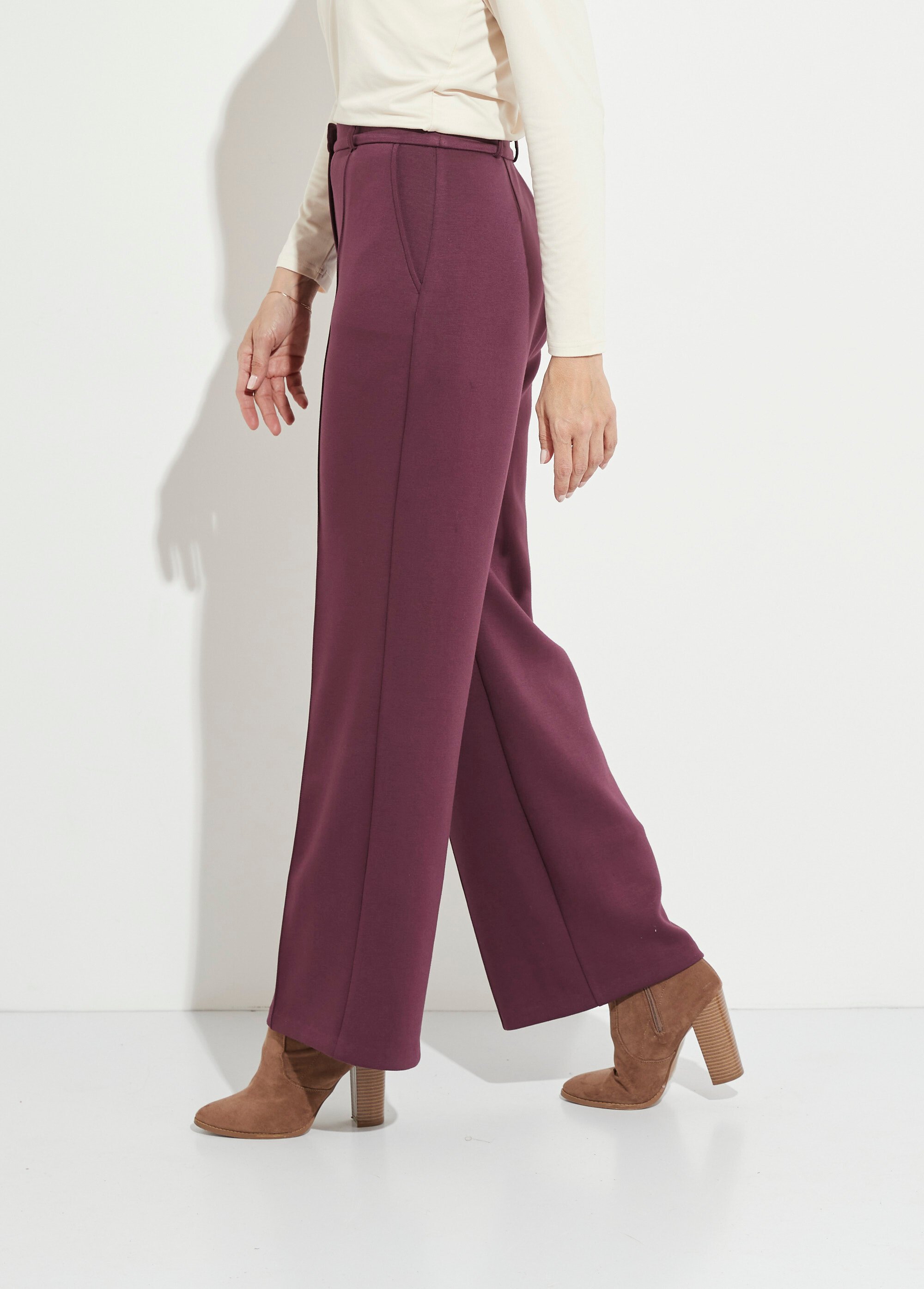 Pantalon structuré de ville maille milano unie Femme Violet NOCTURNE DR1