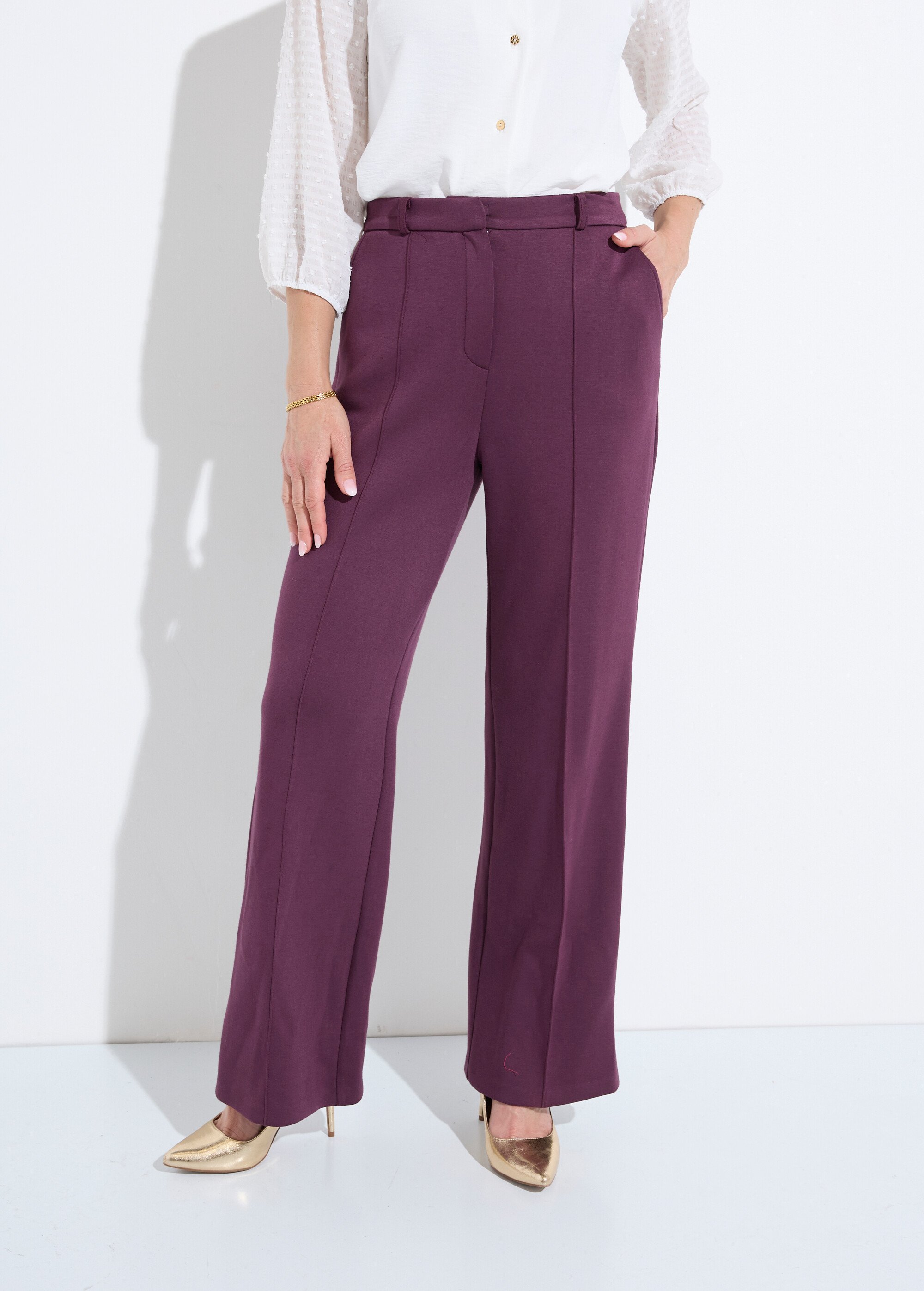 Pantalon structuré de ville maille milano unie Femme Violet NOCTURNE FA1
