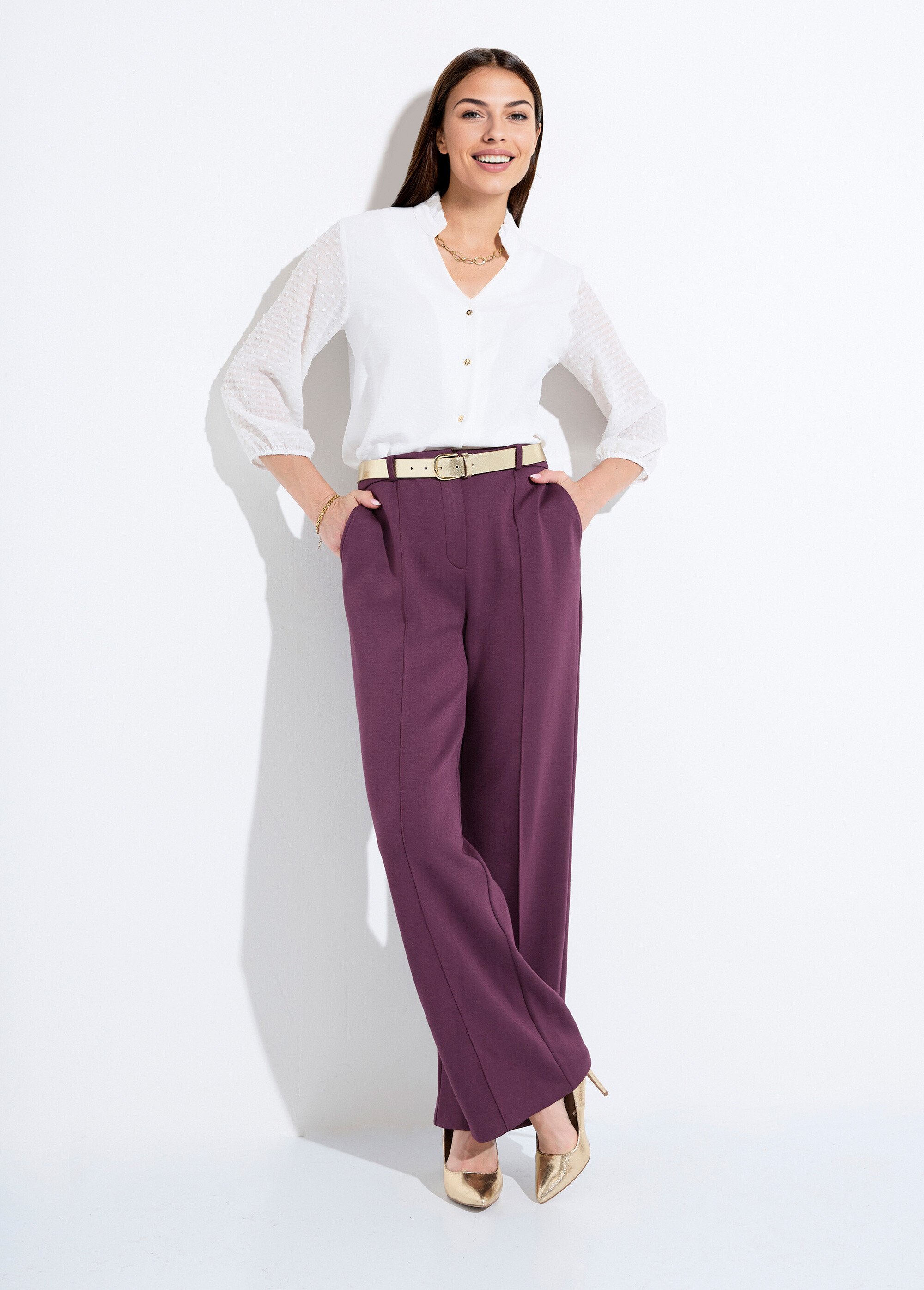 Pantalon structuré de ville maille milano unie Femme Violet NOCTURNE MV1