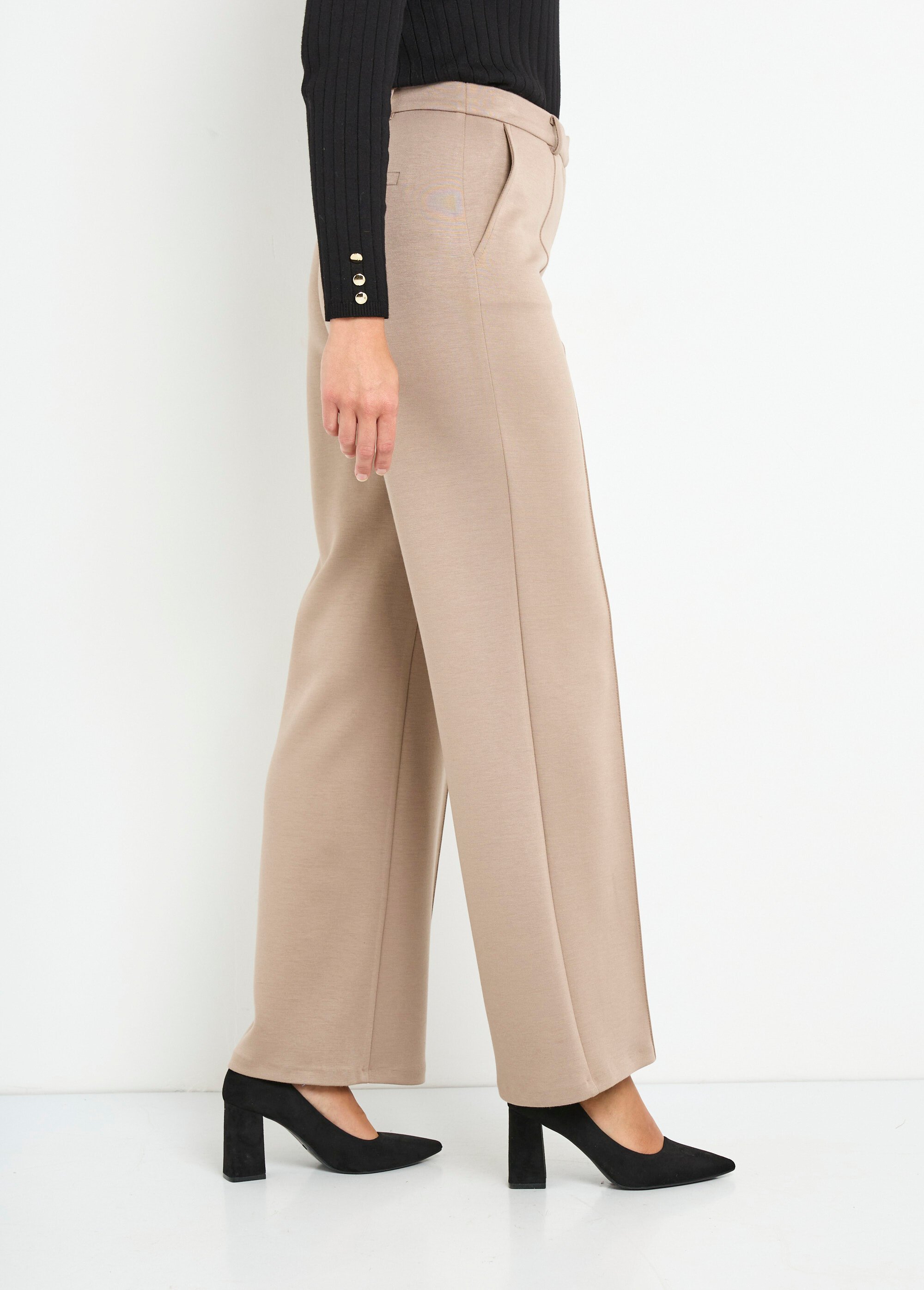 Pantalon structuré de ville maille milano unie Femme Beige NOCTURNE DR1