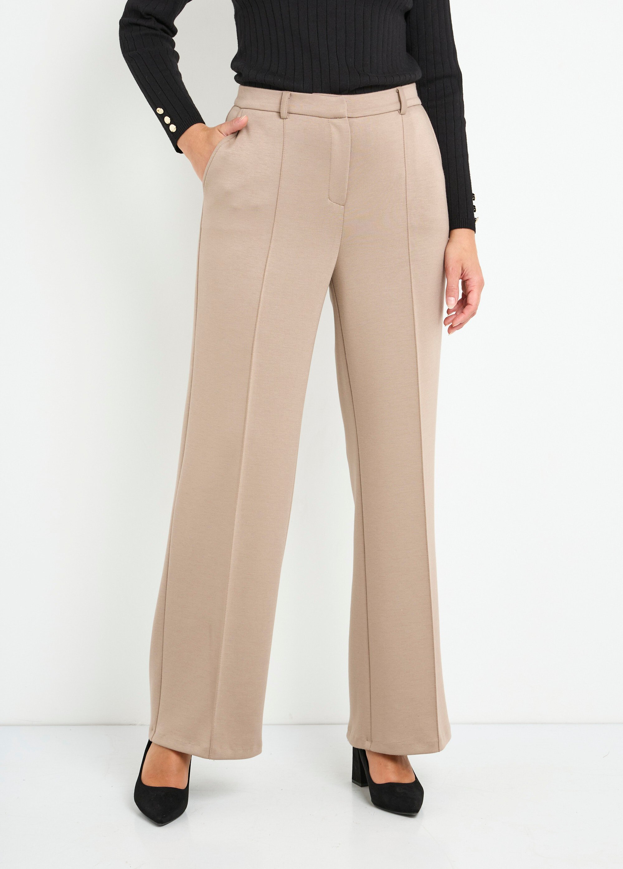 Pantalon structuré de ville maille milano unie Femme Beige NOCTURNE FA1