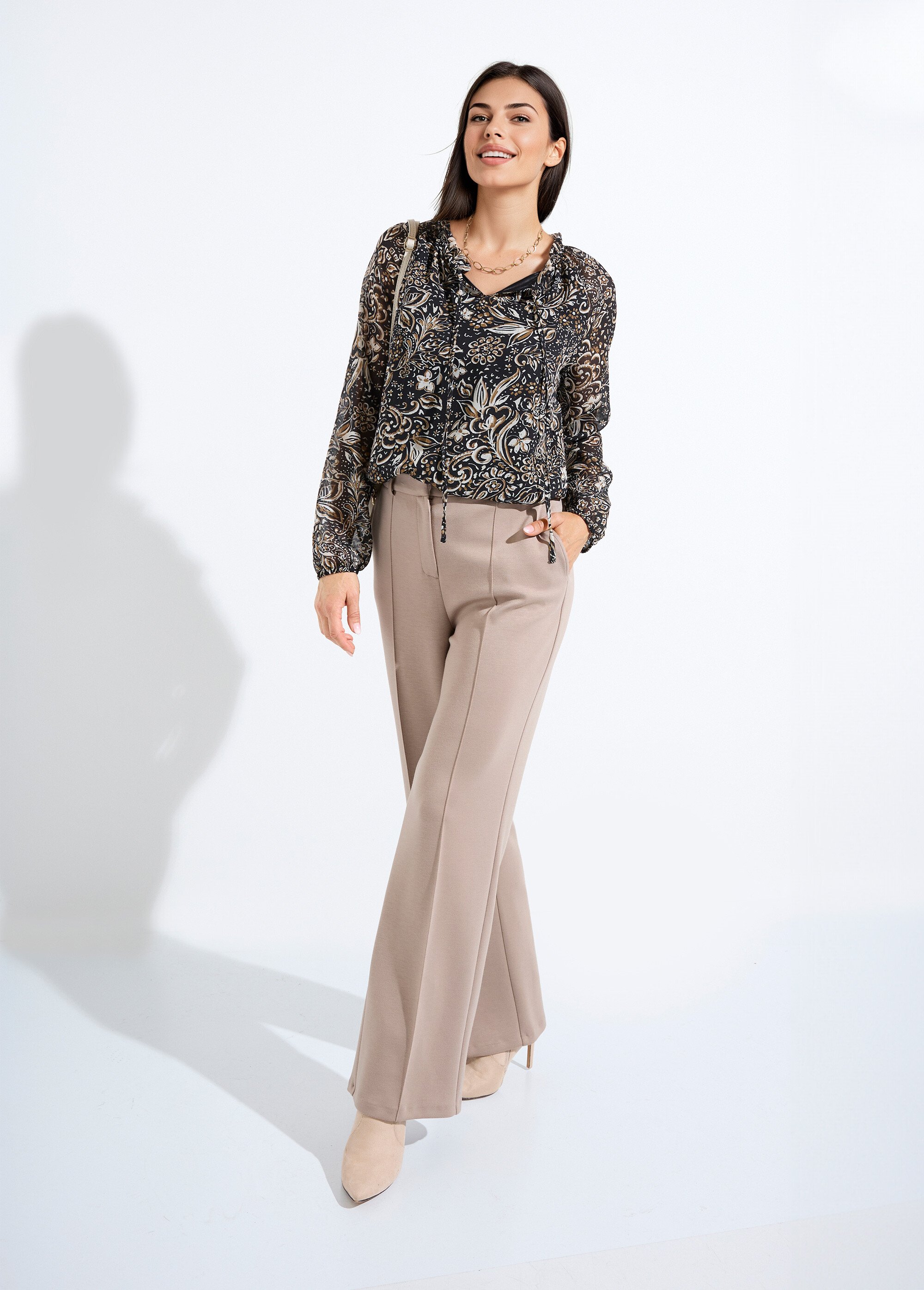 Pantalon structuré de ville maille milano unie Femme Beige NOCTURNE MV1