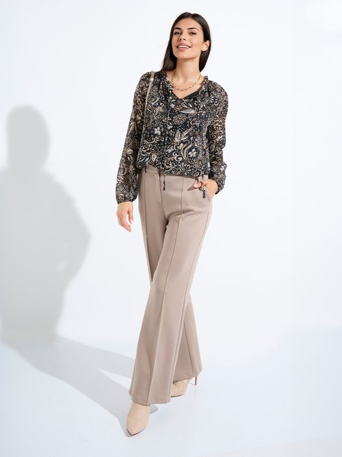 Pantalon structuré de ville maille milano unie Femme Beige NOCTURNE MV1