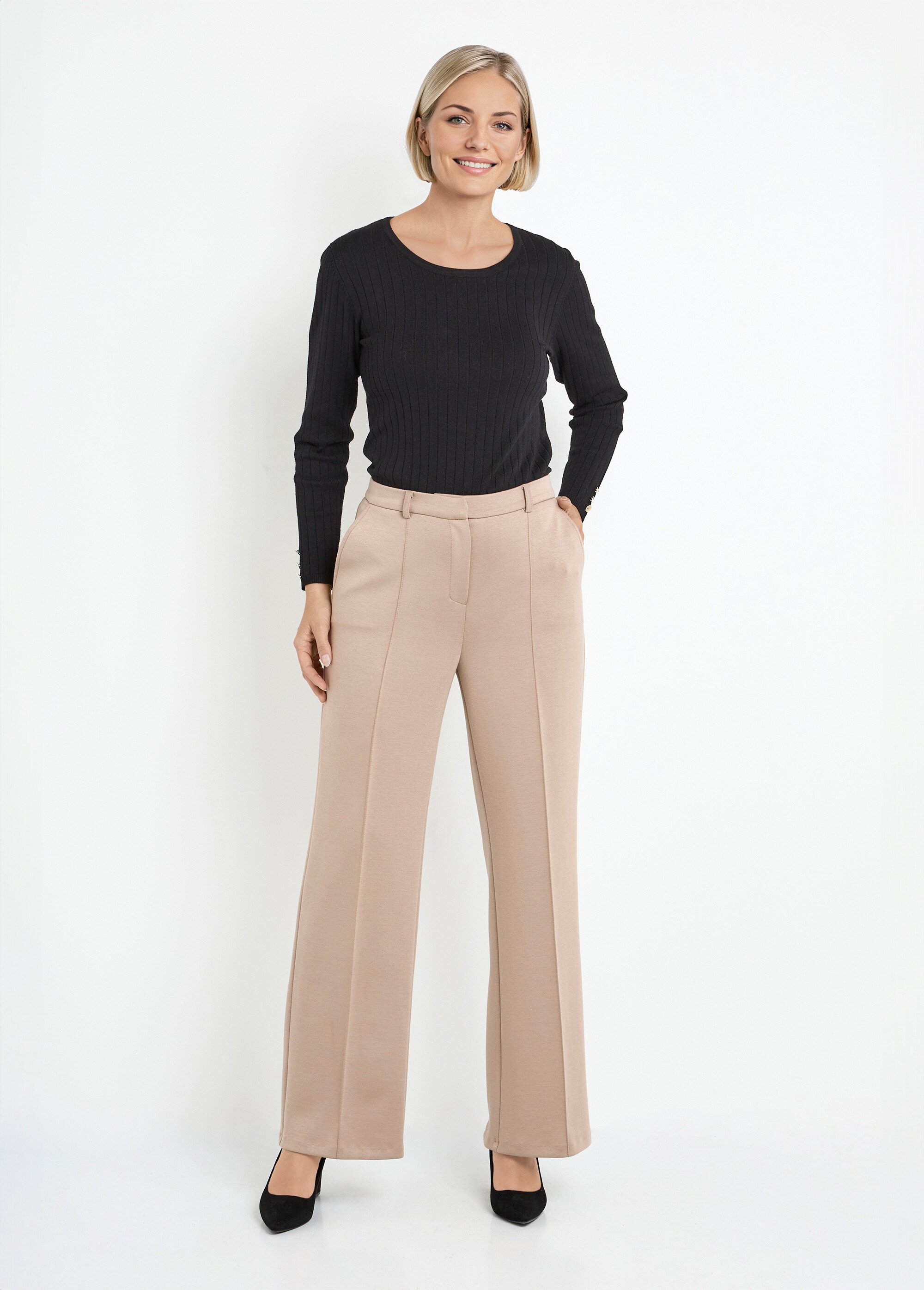 Pantalon structuré de ville maille milano unie Femme Beige NOCTURNE SF1