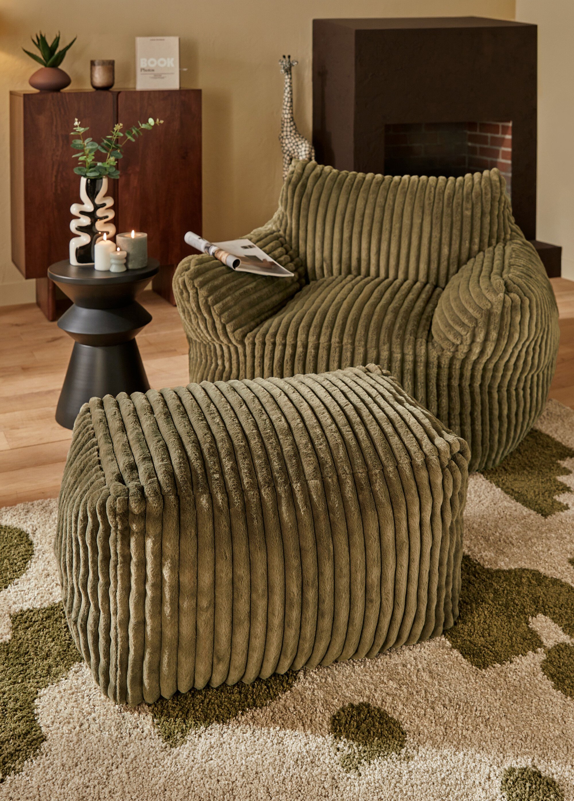 Pouf grand format fourrure cotelée MUZI VERT JJA-214294D SI1