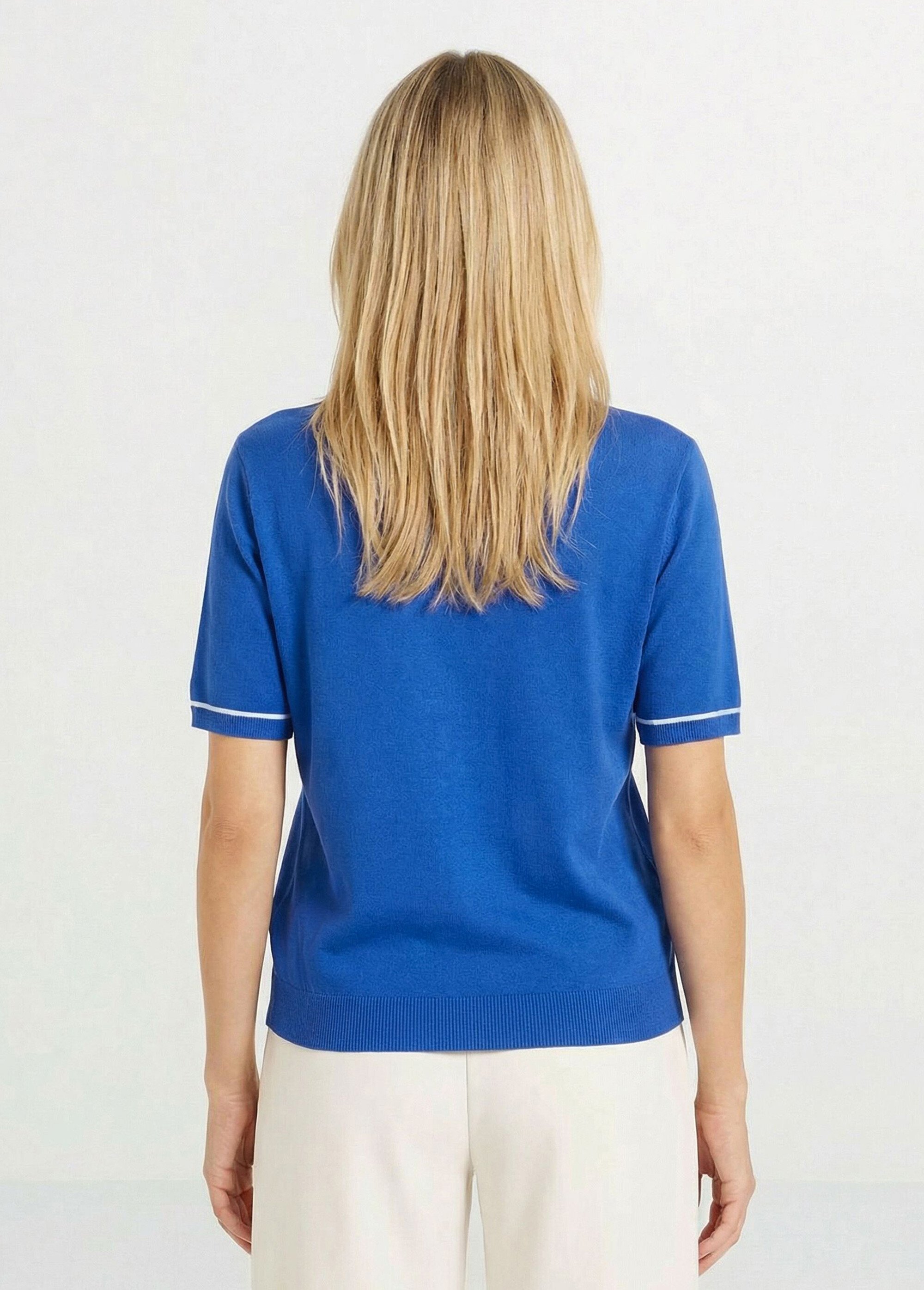 Pull fin col polo manches courtes Femme Bleu MILA DO1