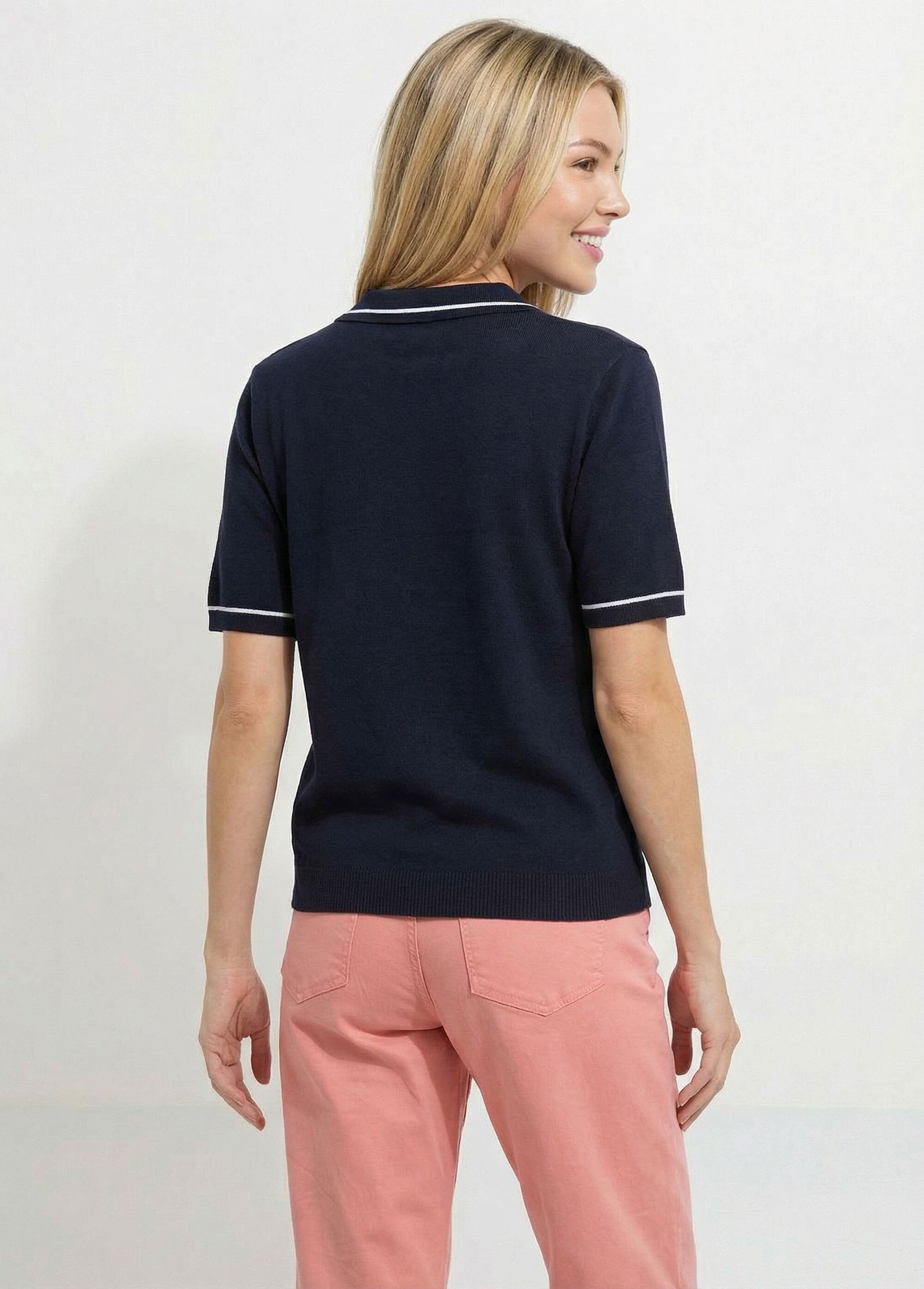 Pull fin col polo manches courtes Femme Bleu MILA DO1