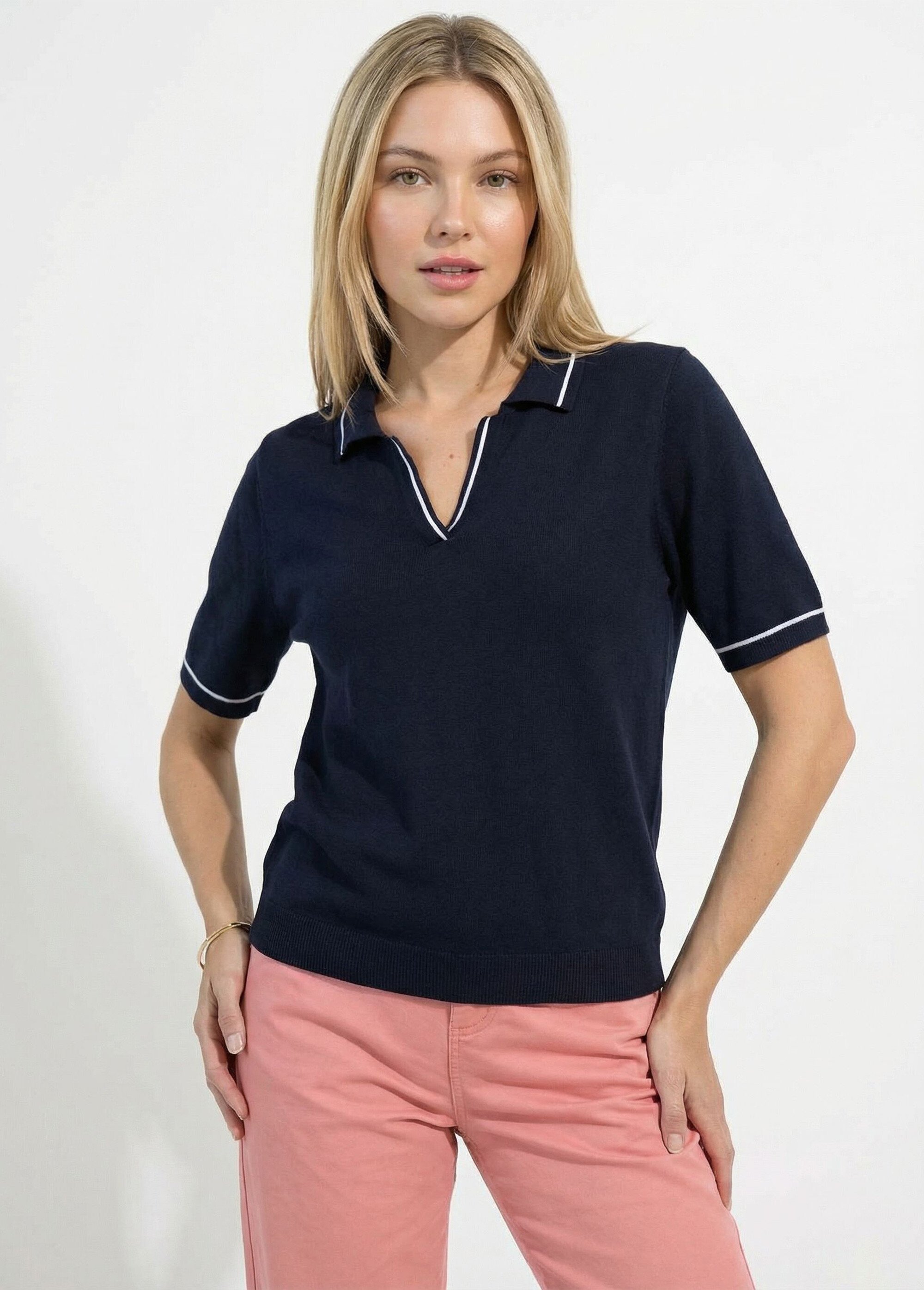 Pull fin col polo manches courtes Femme Bleu MILA FA1