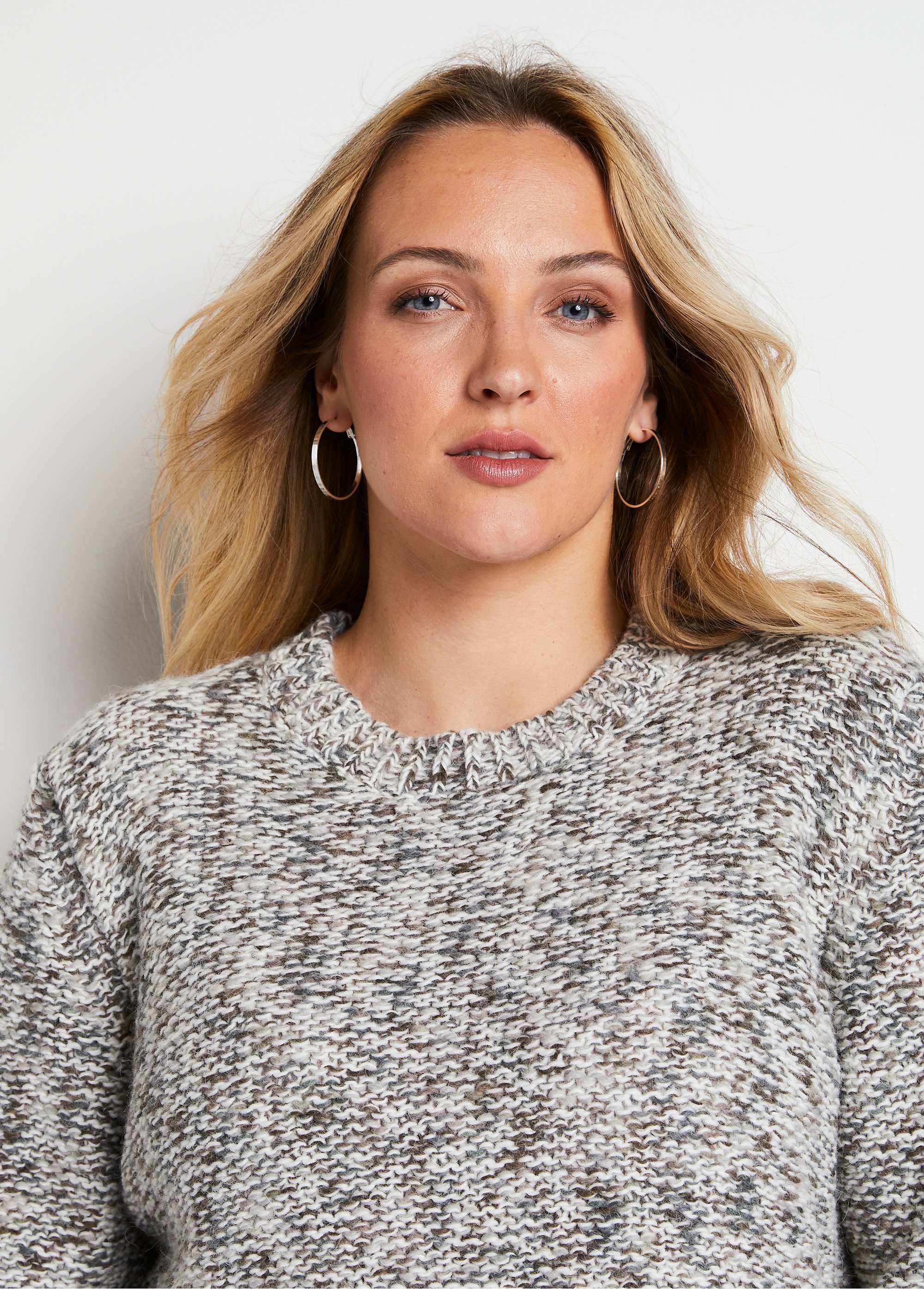 Pull mouliné col rond avec laine et alpaga