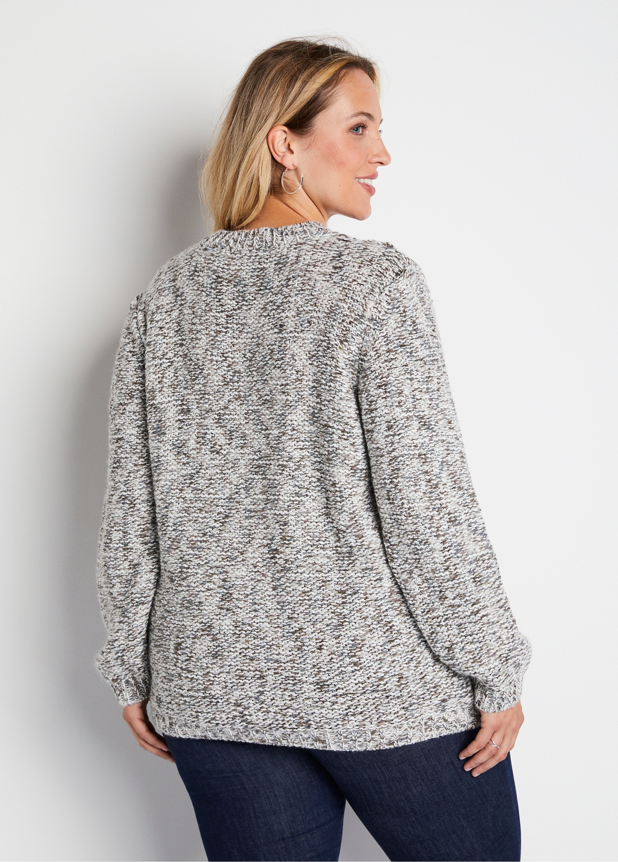 Pull mouliné col rond avec laine et alpaga