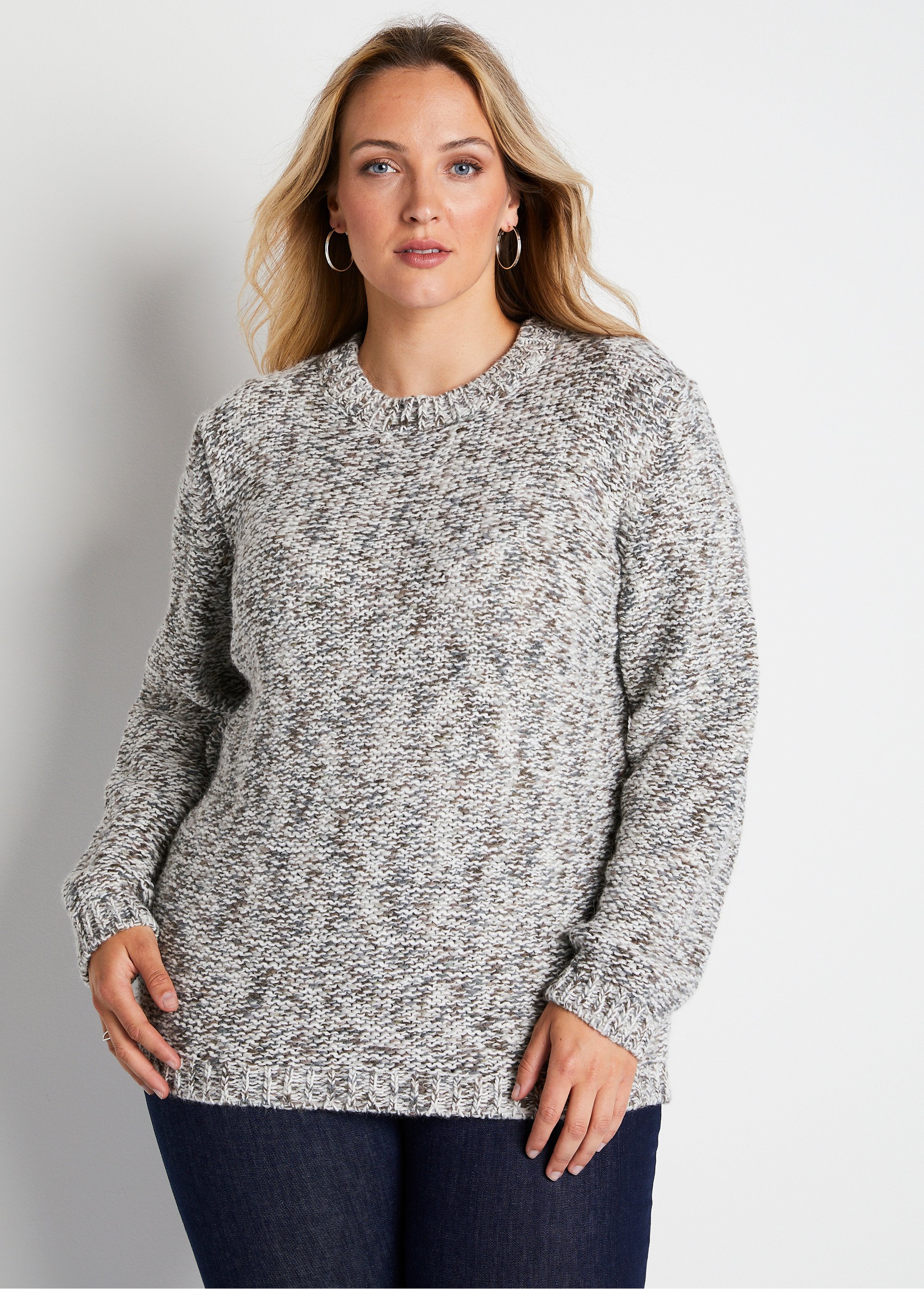 Pull mouliné col rond avec laine et alpaga