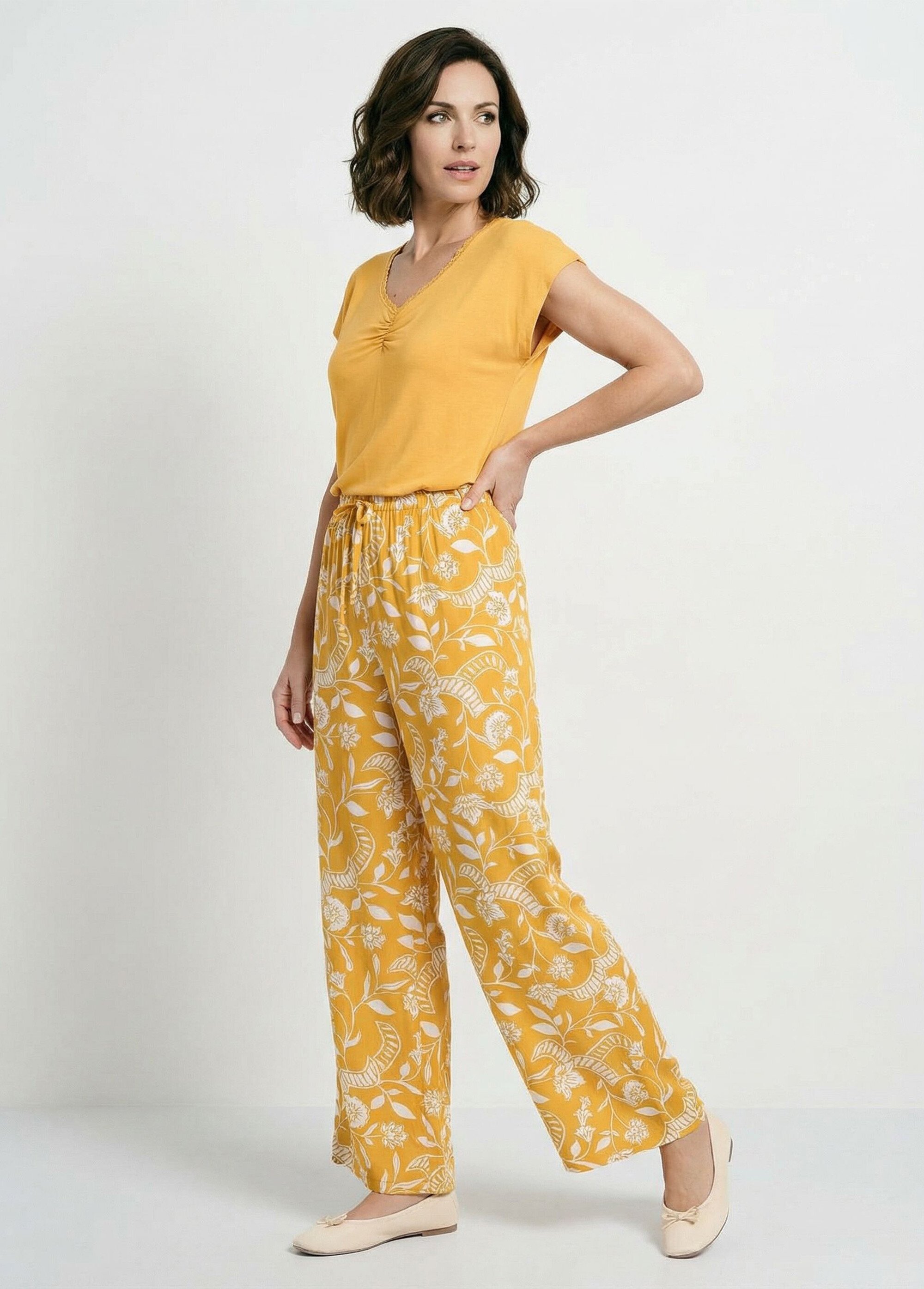 Pyjama manches courtes haut uni bas imprimé Femme Marron SACHA FA1