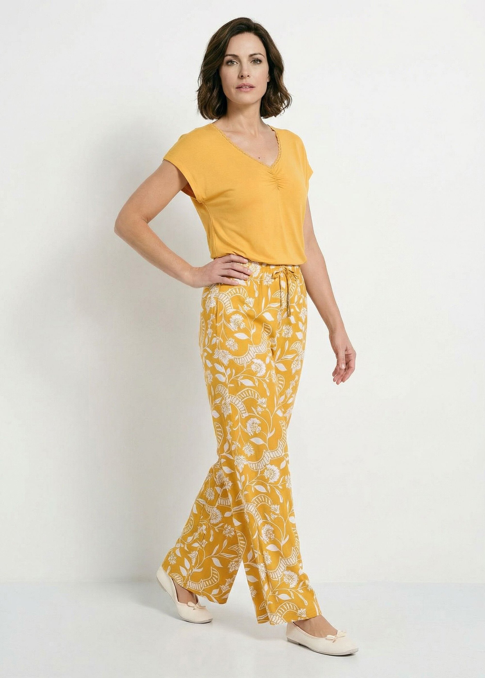 Pyjama manches courtes haut uni bas imprimé Femme Marron SACHA MV1