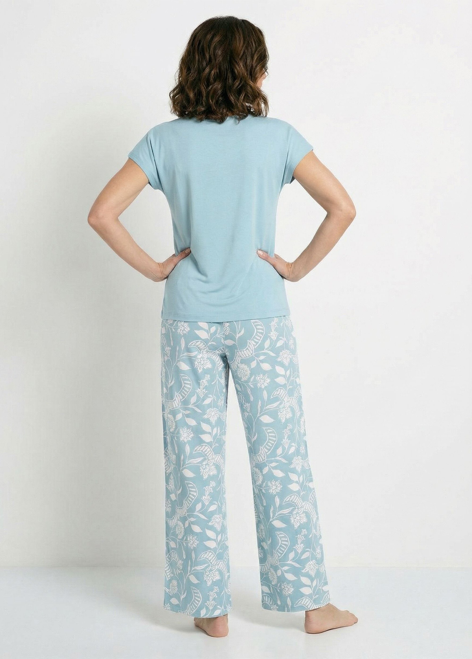 Pyjama manches courtes haut uni bas imprimé