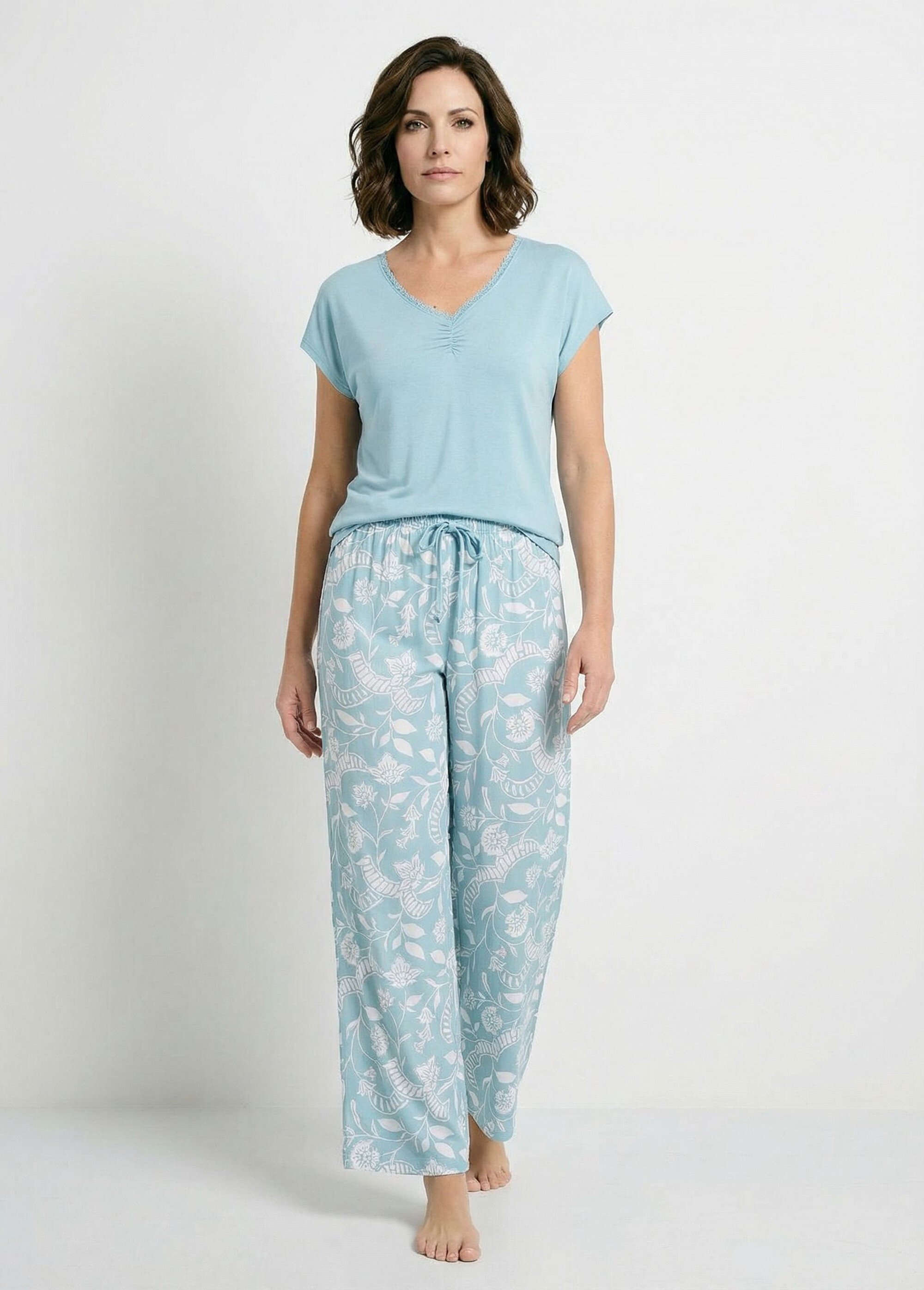 Pyjama manches courtes haut uni bas imprimé Femme Vert SACHA MV1