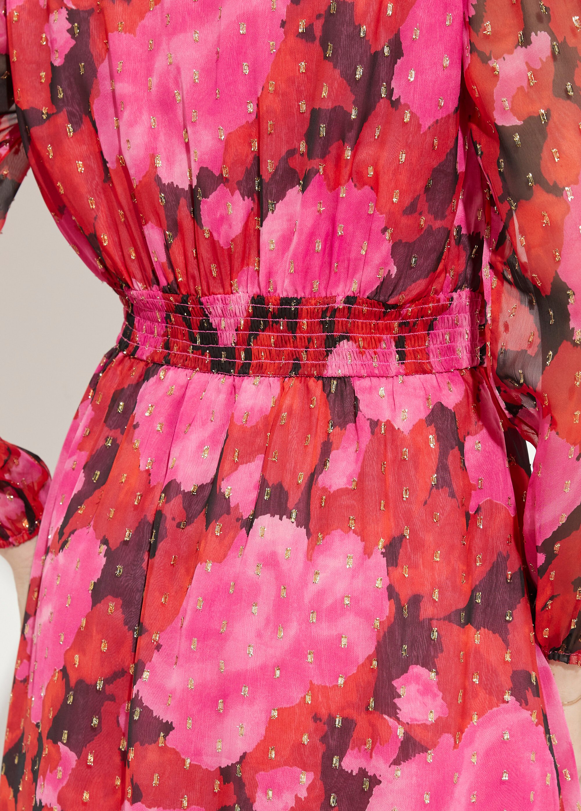 Robe cache-coeur courte voile imprimé motifs dorés Femme Rouge HELENA DE2