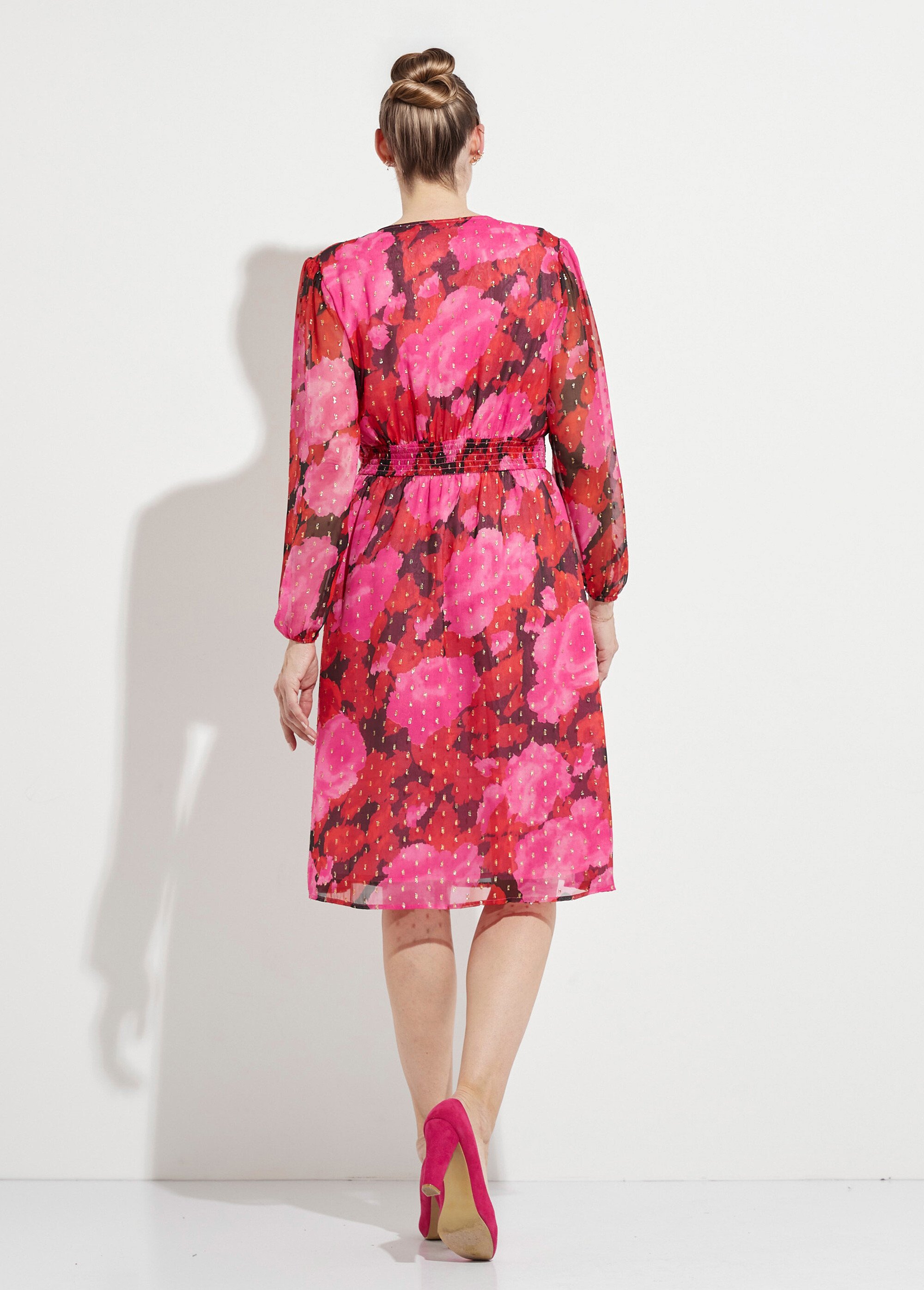 Robe cache-coeur courte voile imprimé motifs dorés Femme Rouge HELENA DO1
