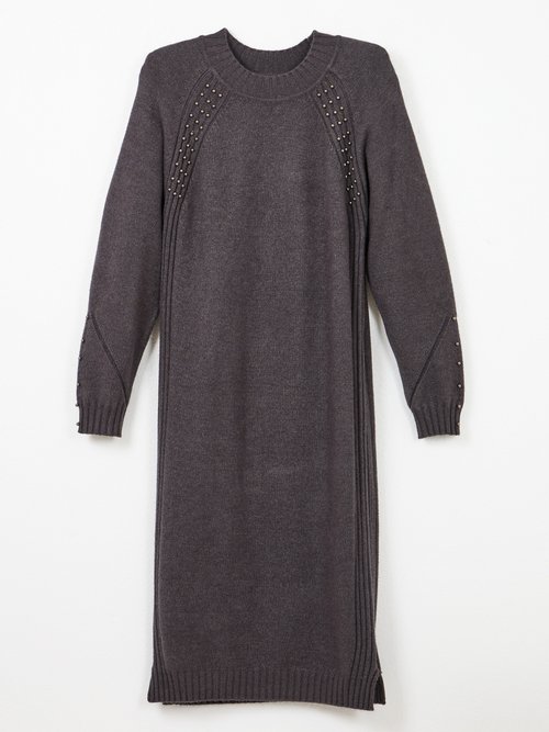 Robe-pull col montant détails côtelés perlés Femme GRIS ANTHRACITE HORTENSE AP1