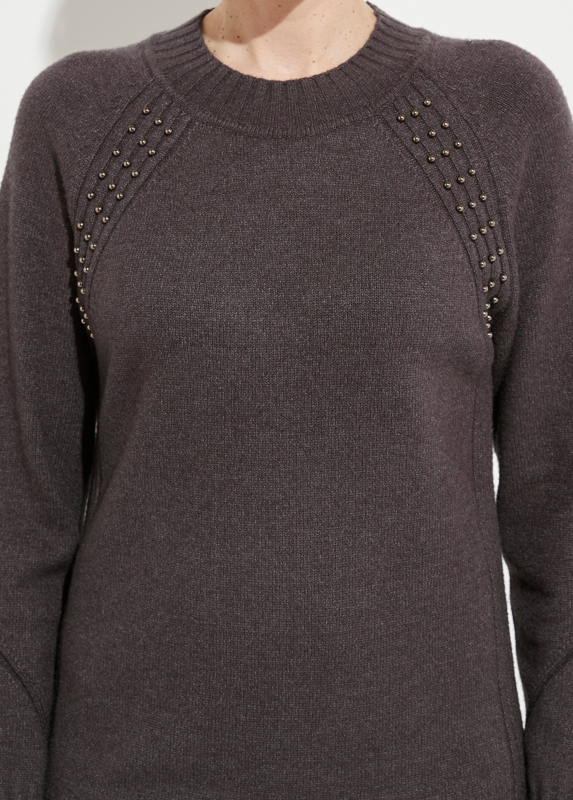 Robe-pull col montant détails côtelés perlés Femme GRIS ANTHRACITE HORTENSE DE1