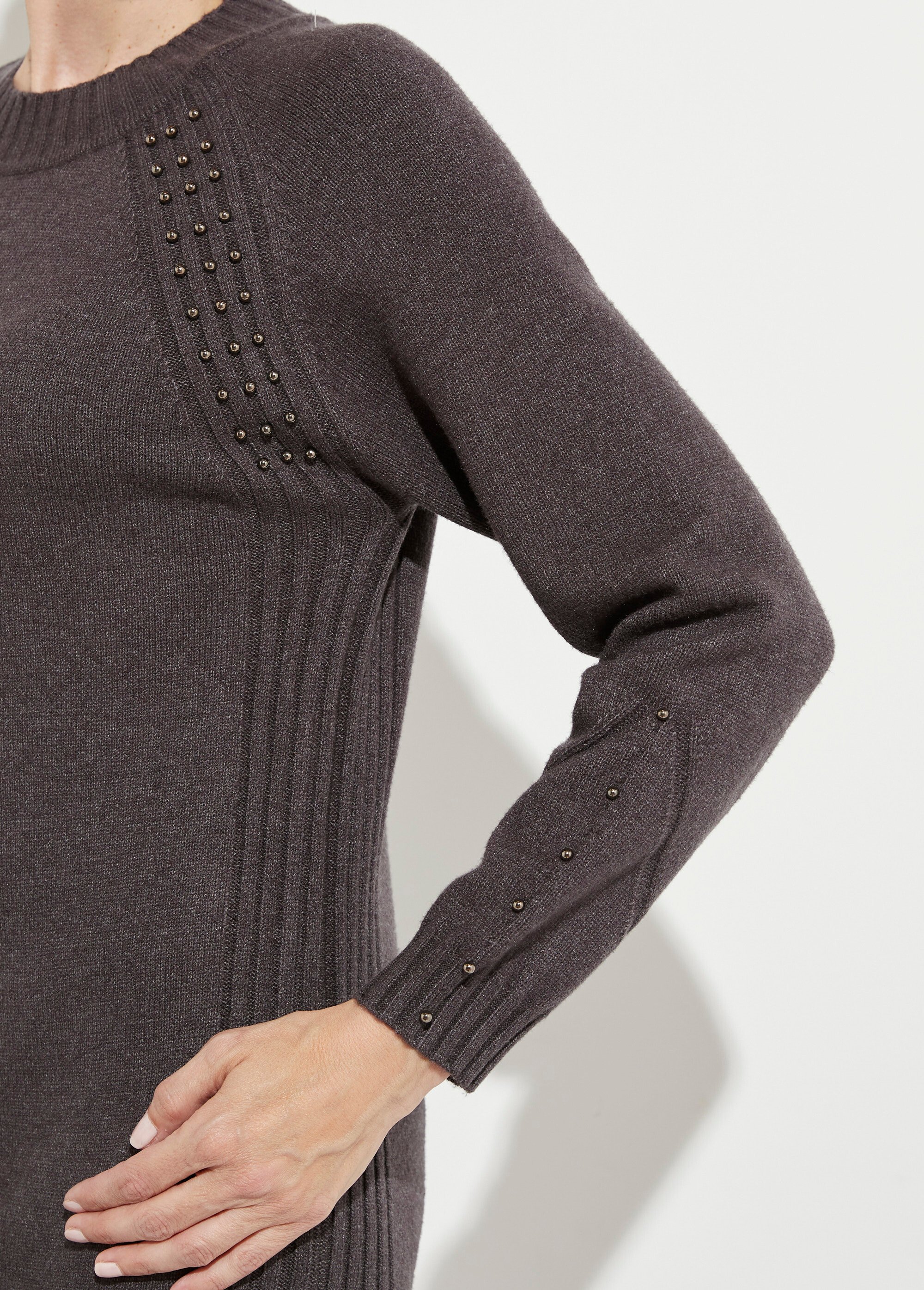 Robe-pull col montant détails côtelés perlés Femme GRIS ANTHRACITE HORTENSE DE2
