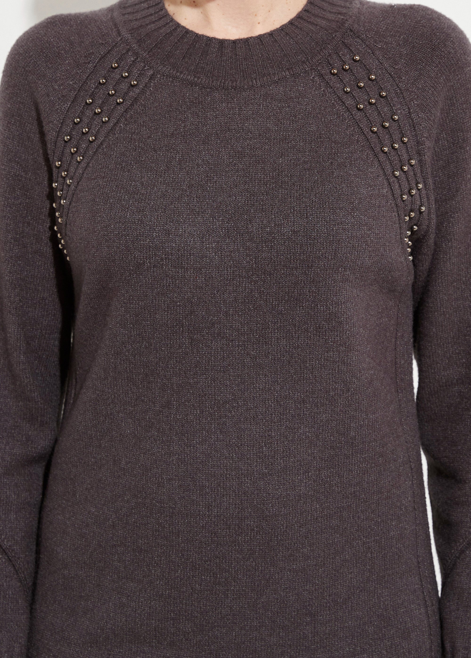 Robe-pull col montant détails côtelés perlés Femme GRIS ANTHRACITE HORTENSE DE2
