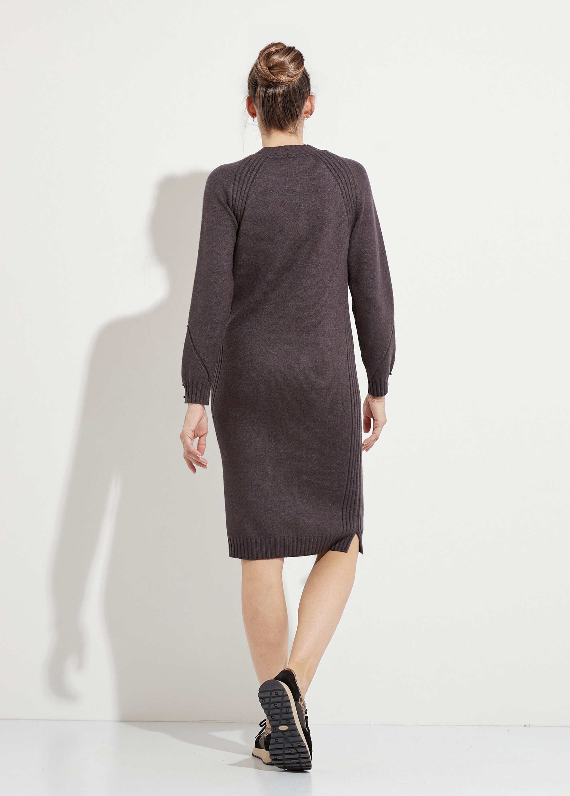 Robe-pull col montant détails côtelés perlés Femme GRIS ANTHRACITE HORTENSE DO1