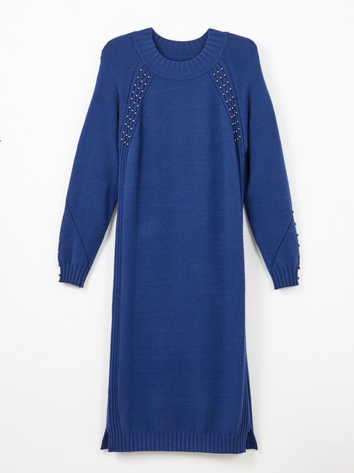 Robe-pull col montant détails côtelés perlés Femme Bleu HORTENSE AP1