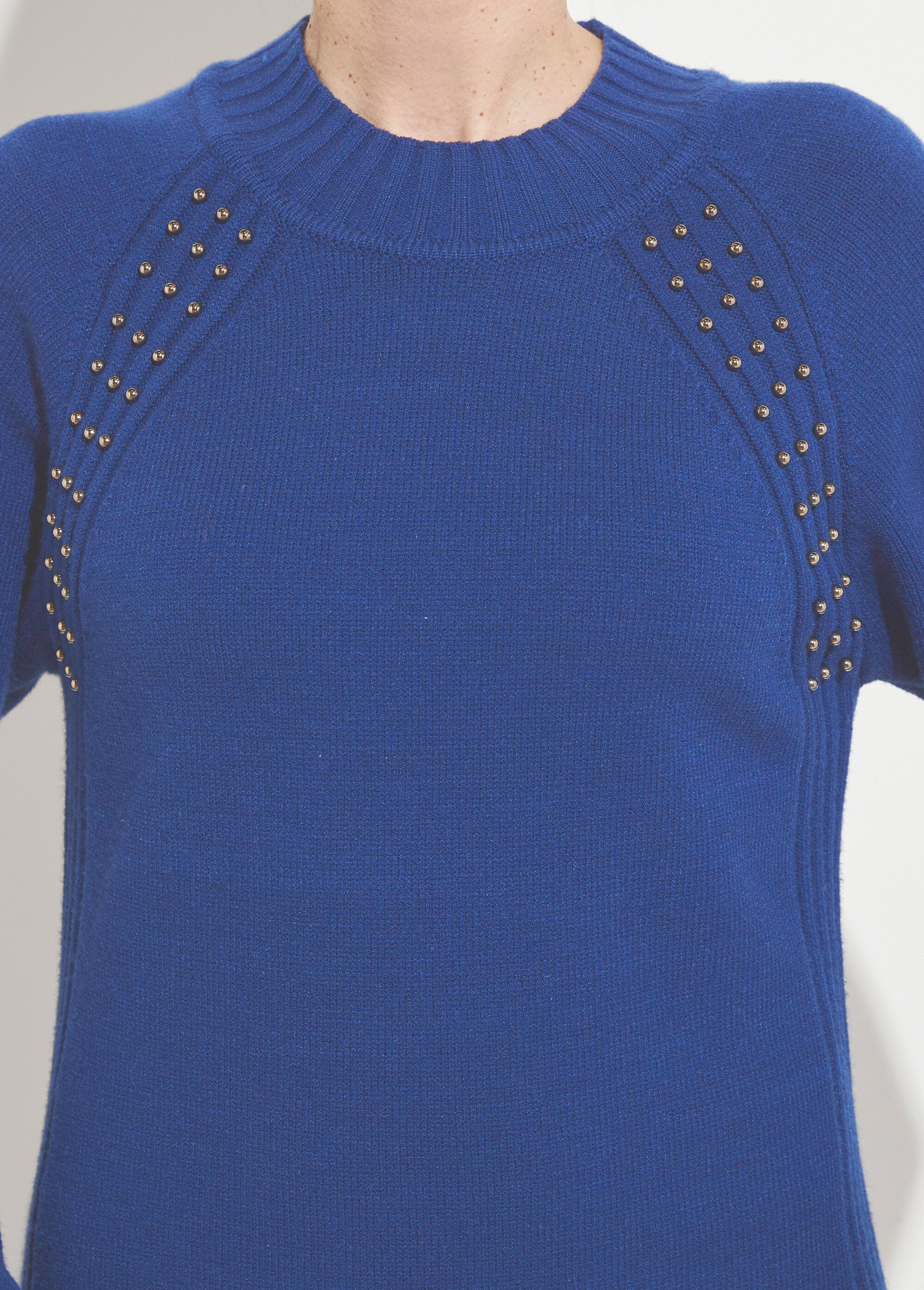 Robe-pull col montant détails côtelés perlés Femme Bleu HORTENSE DE1