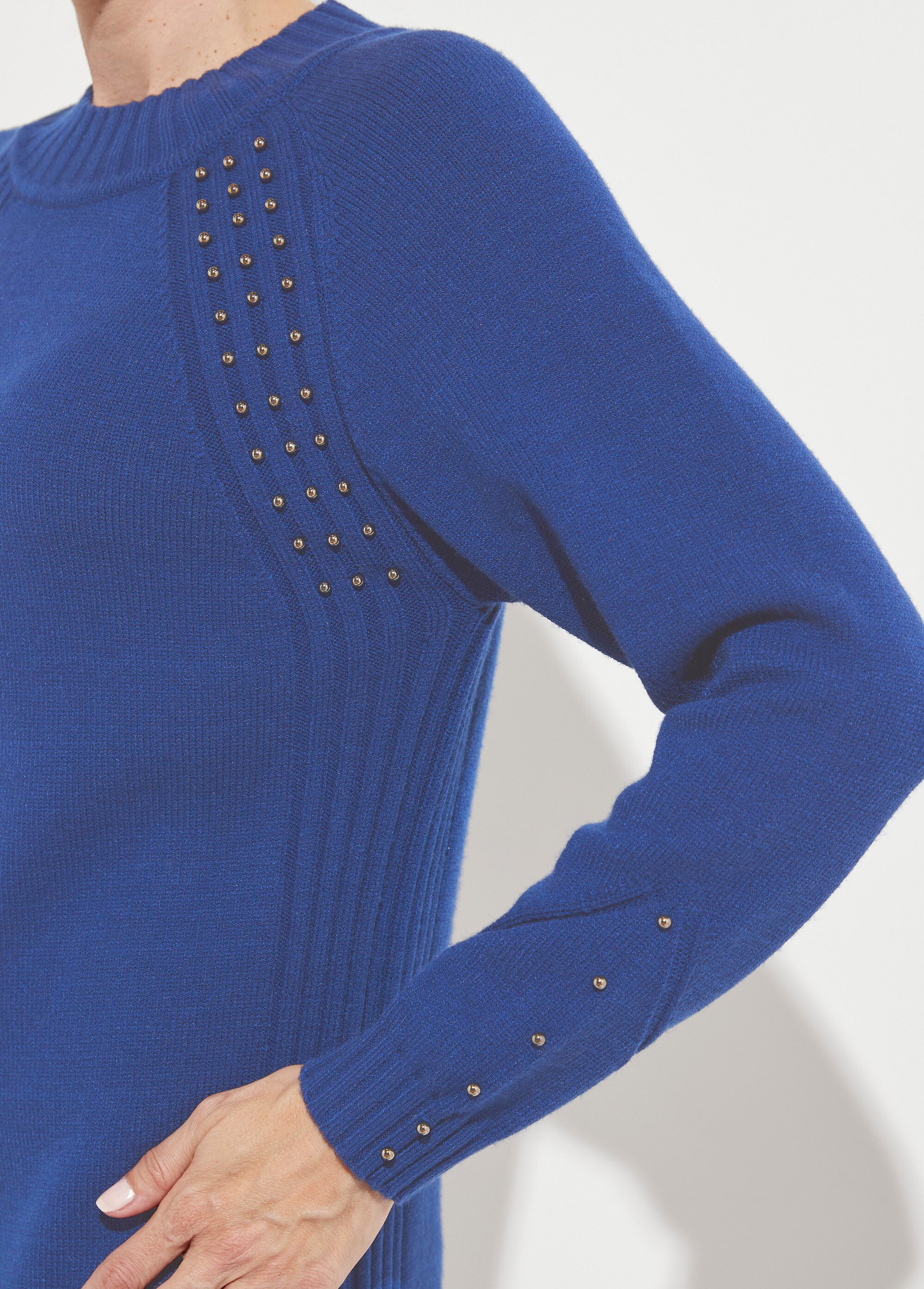 Robe-pull col montant détails côtelés perlés Femme Bleu HORTENSE DE2