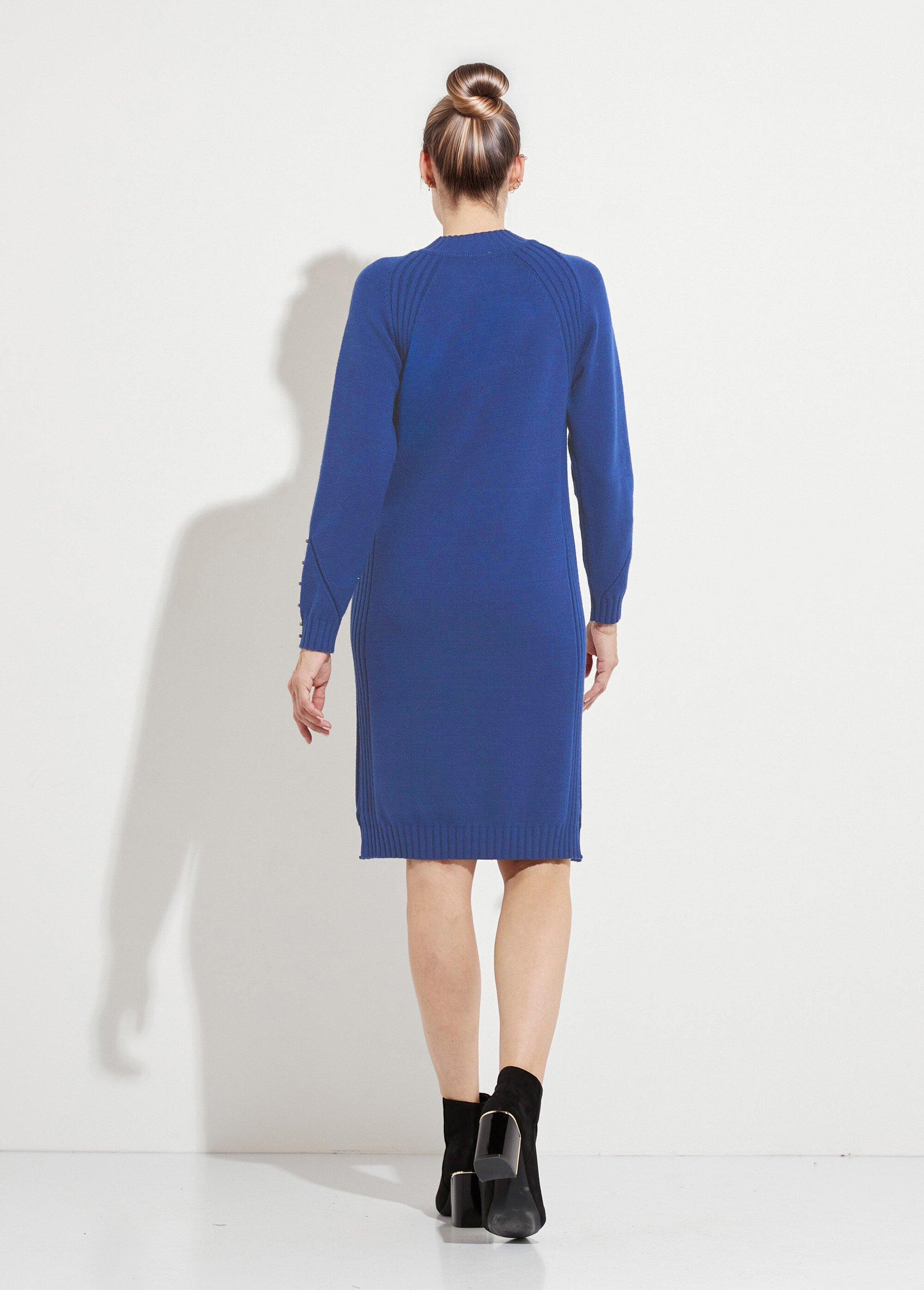 Robe-pull col montant détails côtelés perlés Femme Bleu HORTENSE DO1