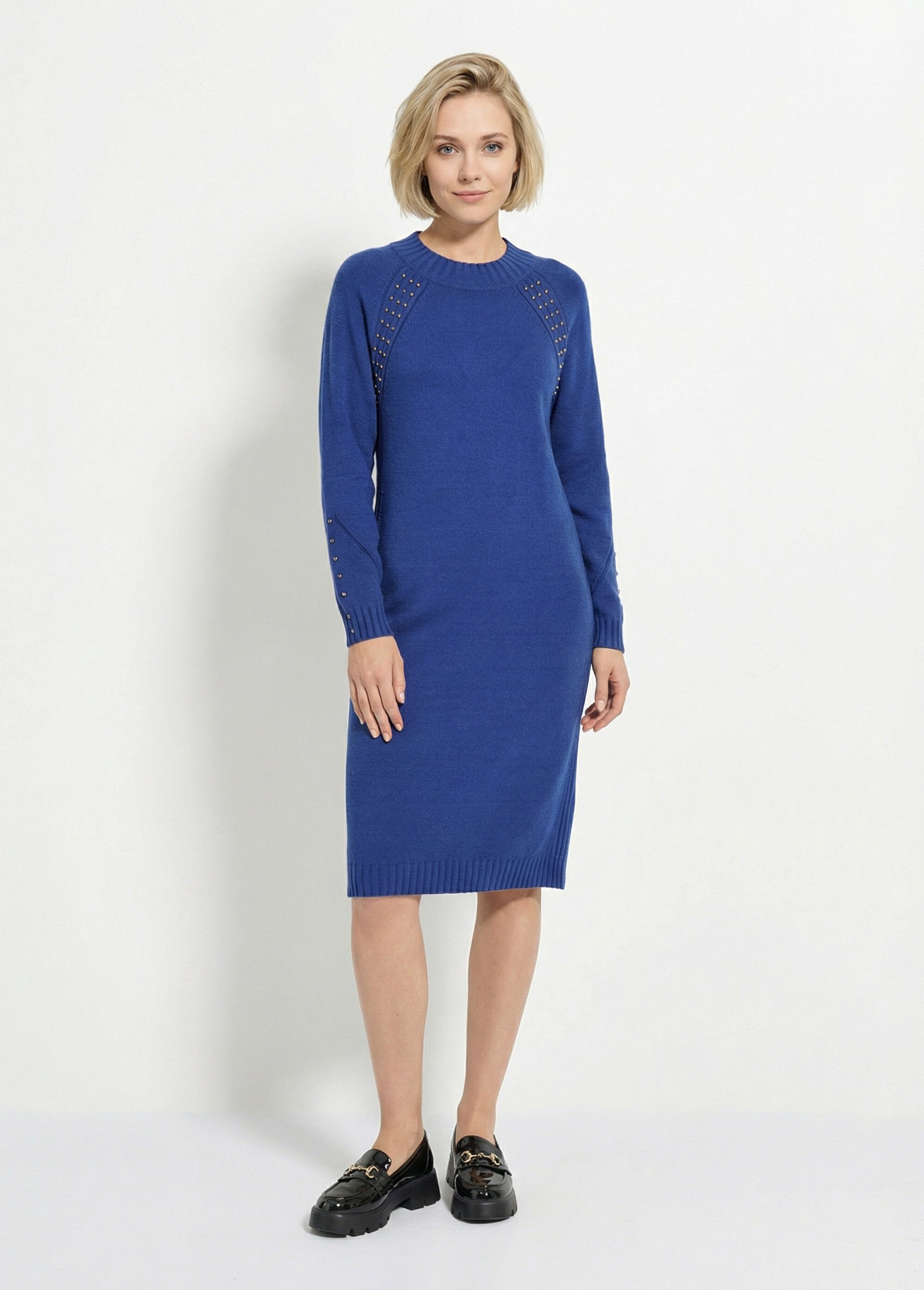 Robe-pull col montant détails côtelés perlés Femme Bleu HORTENSE FA1