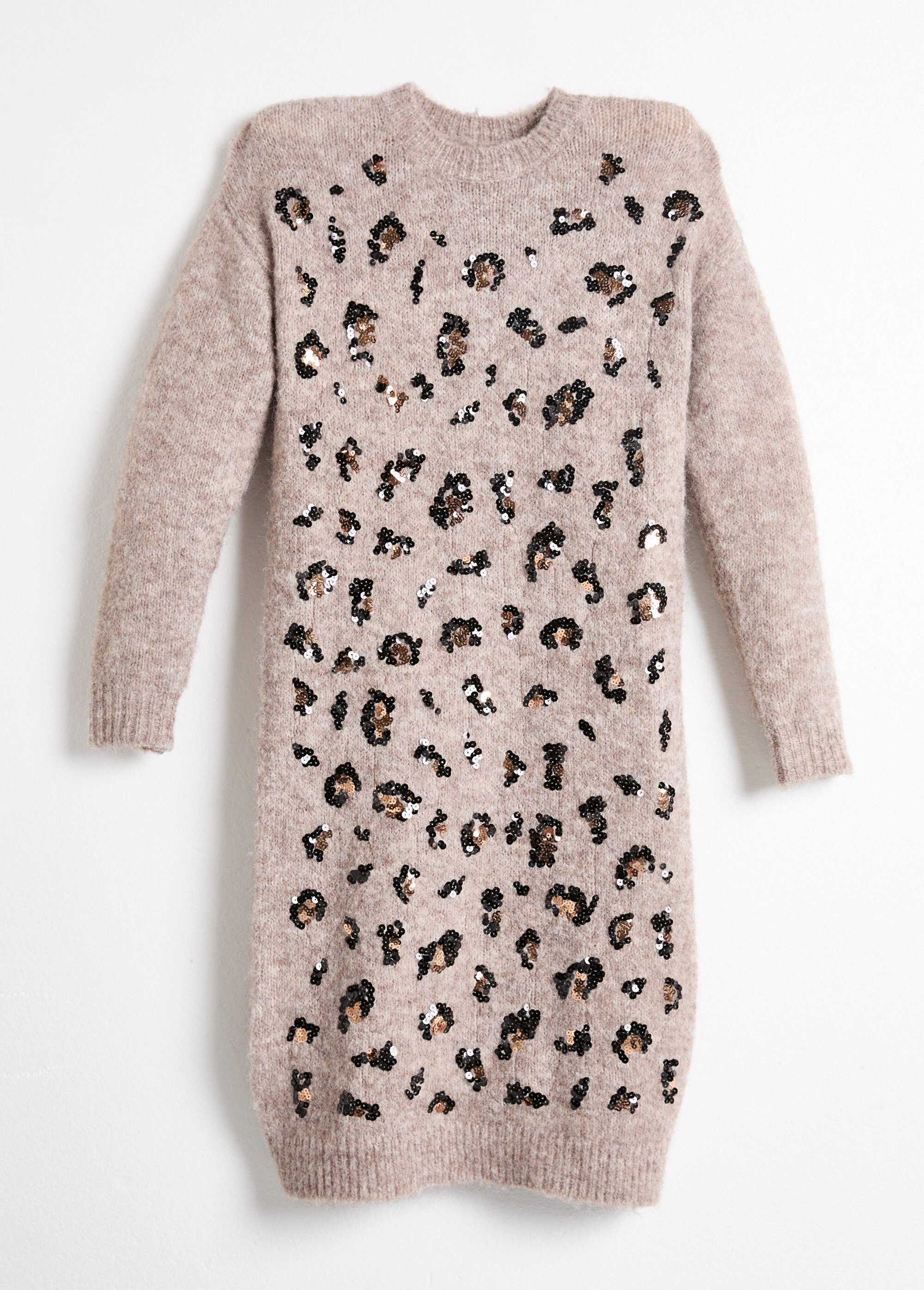 Robe pull col rond motifs animaliers en sequins Femme Beige HARMONIE AP1