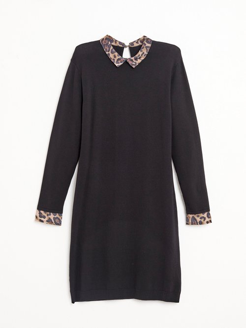 Robe-pull noire effet 2 en 1 voile imprimé léopard Femme Noir HANAE AP1