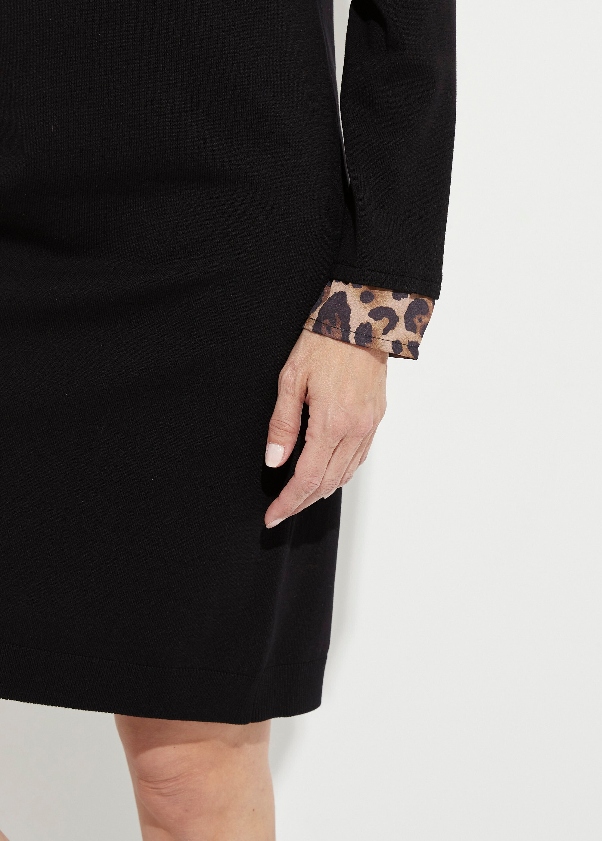 Robe-pull noire effet 2 en 1 voile imprimé léopard Femme Noir HANAE DE3