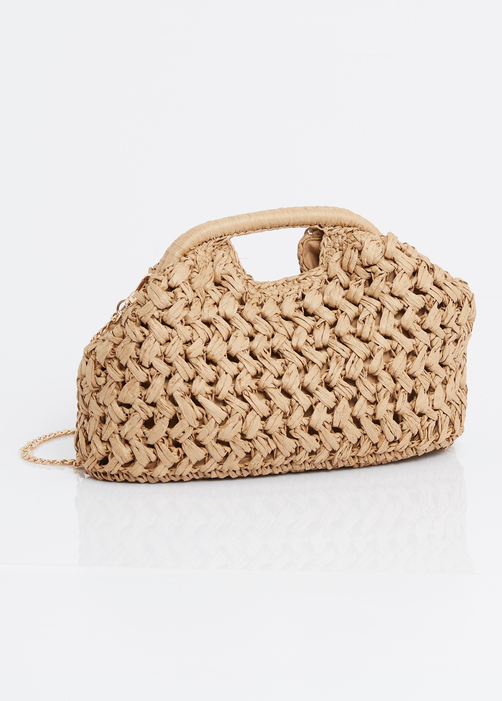 Sac à main fermoir cadre, paille tressée Femme Marron AST45121 DO1