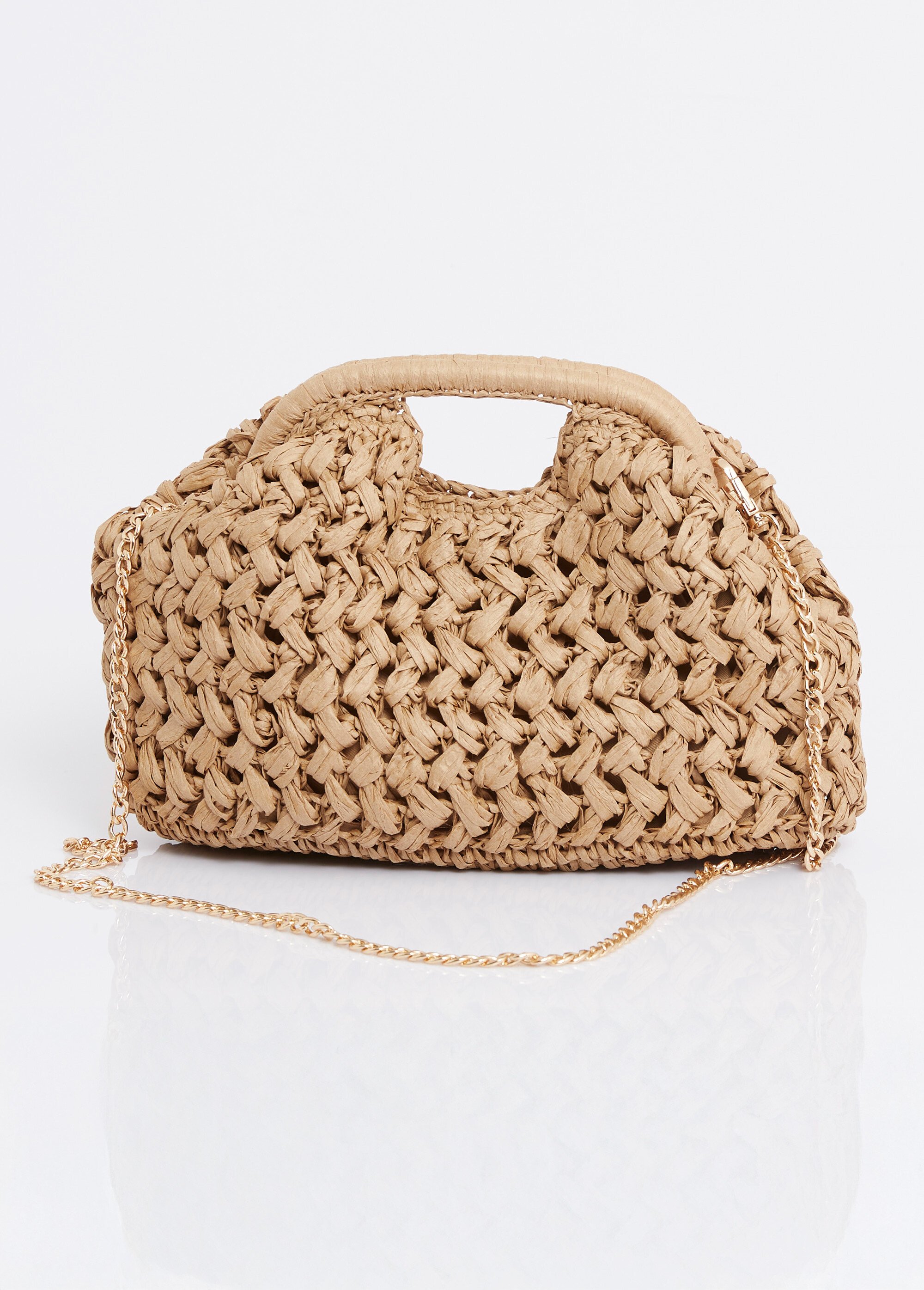 Sac à main fermoir cadre, paille tressée Femme Marron AST45121 FA1