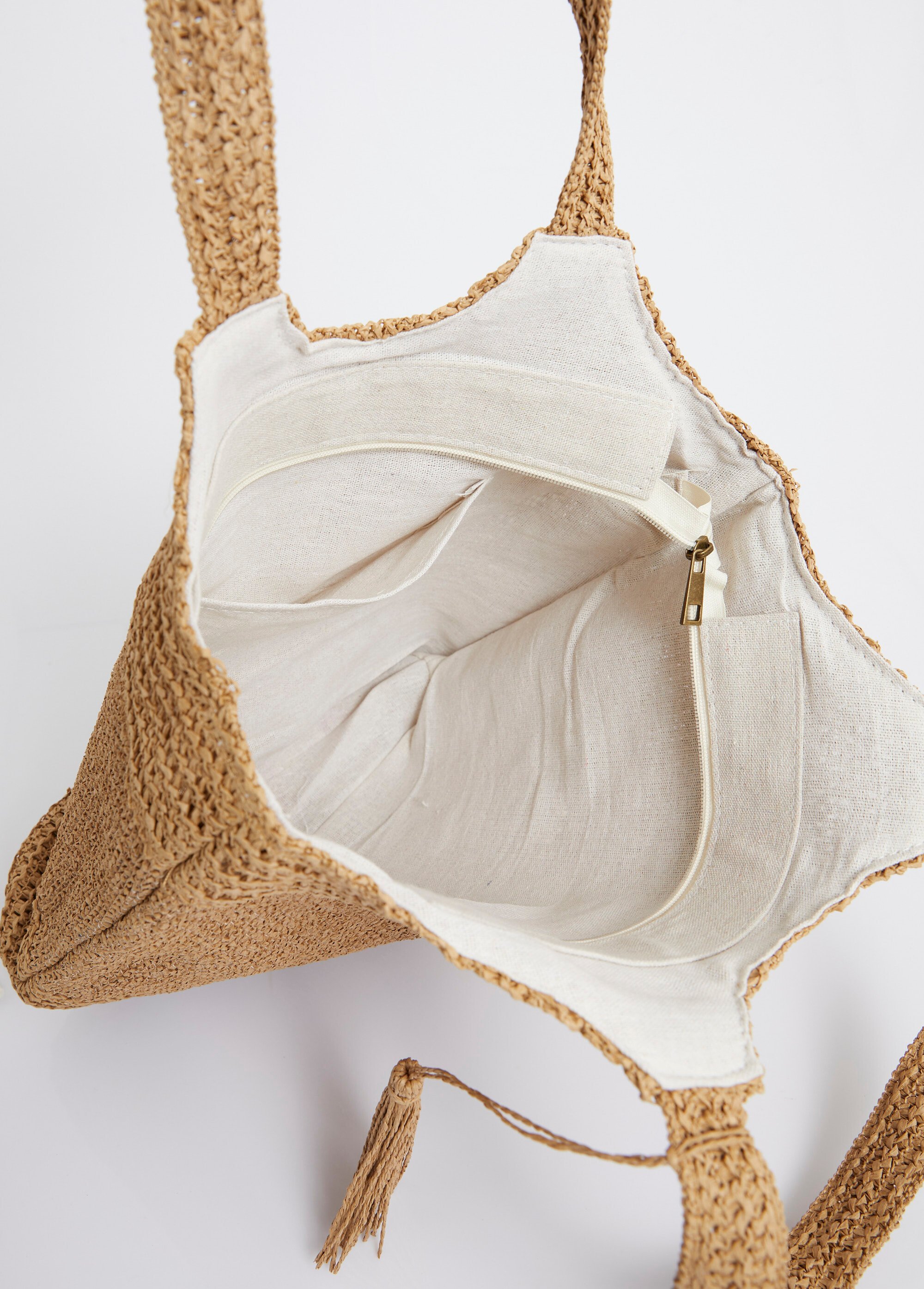 Sac en paille tressée forme tote bag Femme Marron AST45109 DE1