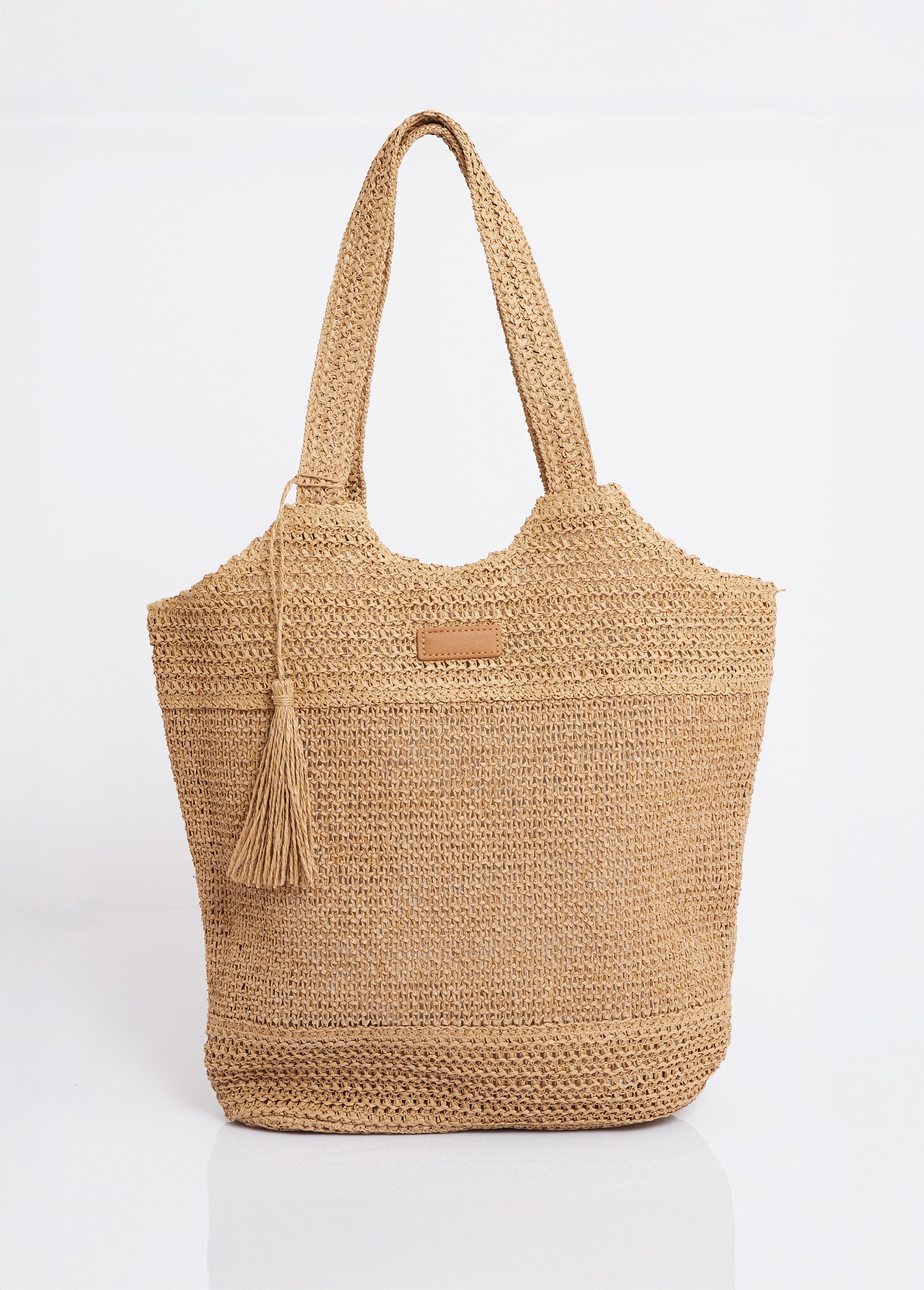 Sac en paille tressée forme tote bag Femme Marron AST45109 FA1