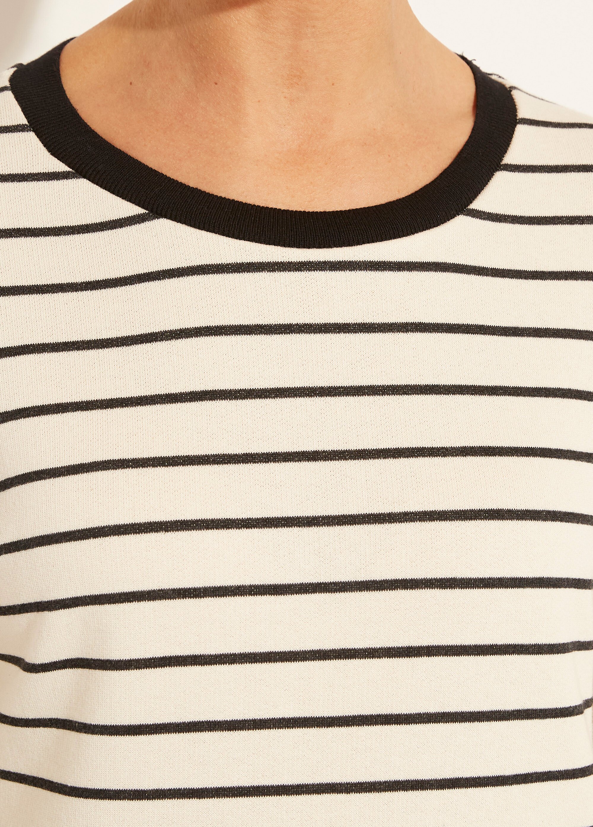 Sweat molleton rayé col rond coupe carrée ECRU ET NOIR MAVIX DE1