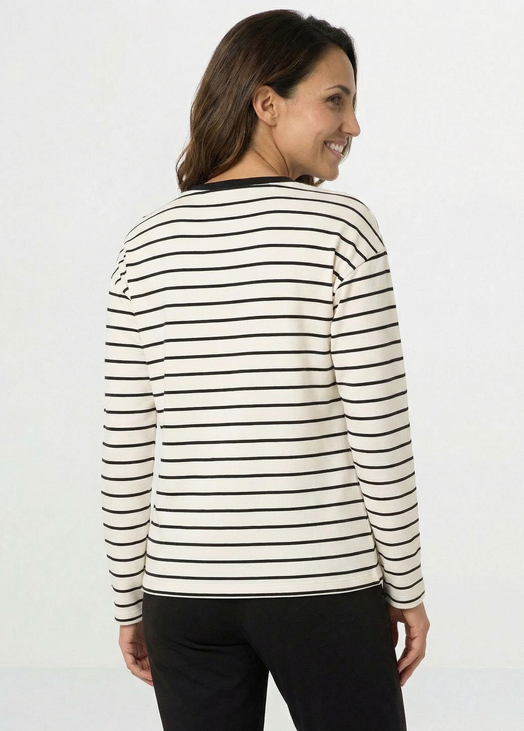 Sweat molleton rayé col rond coupe carrée ECRU ET NOIR MAVIX DO1